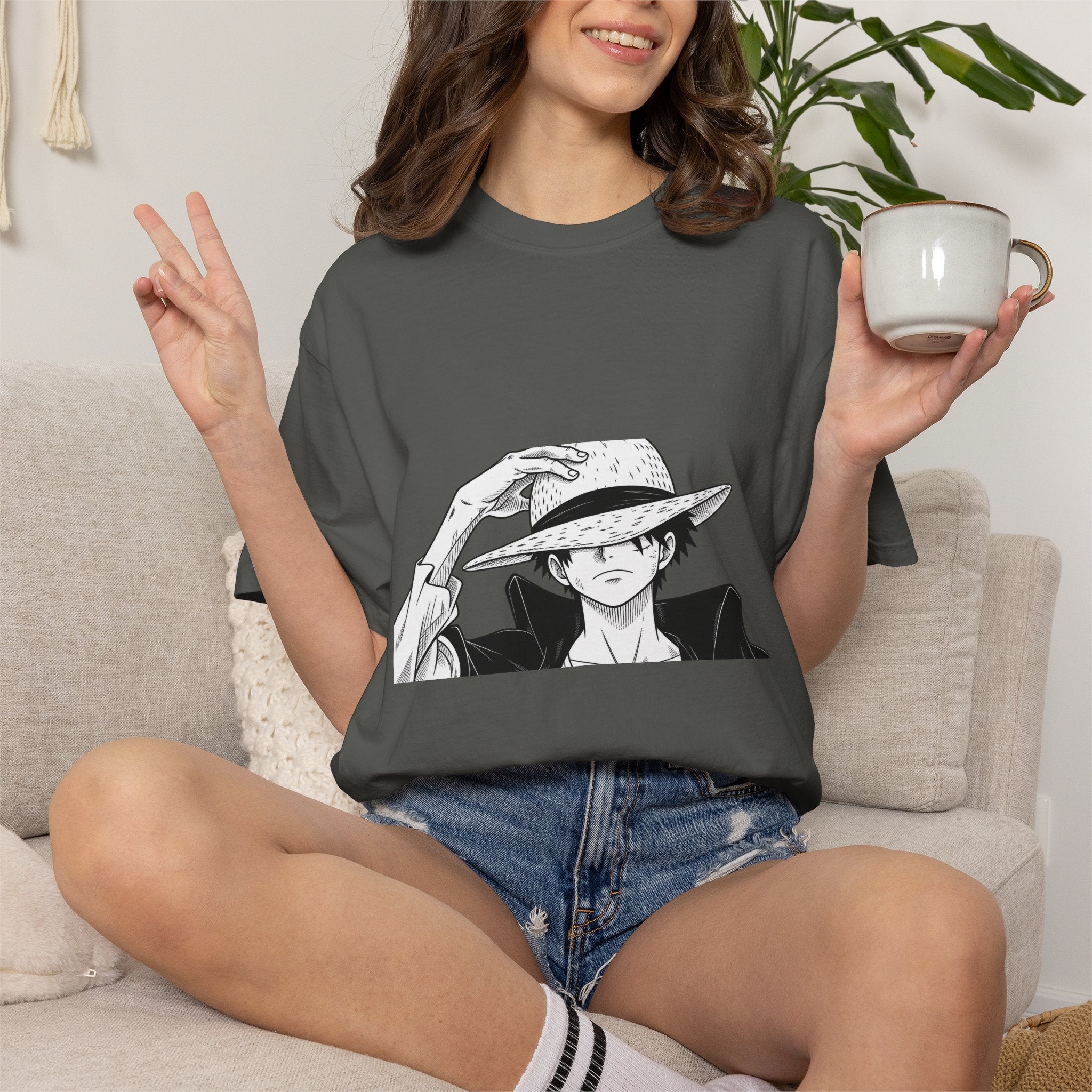 Anime Straw Hat Pirate T-Shirt – Minimal Luffy Illustration Tee