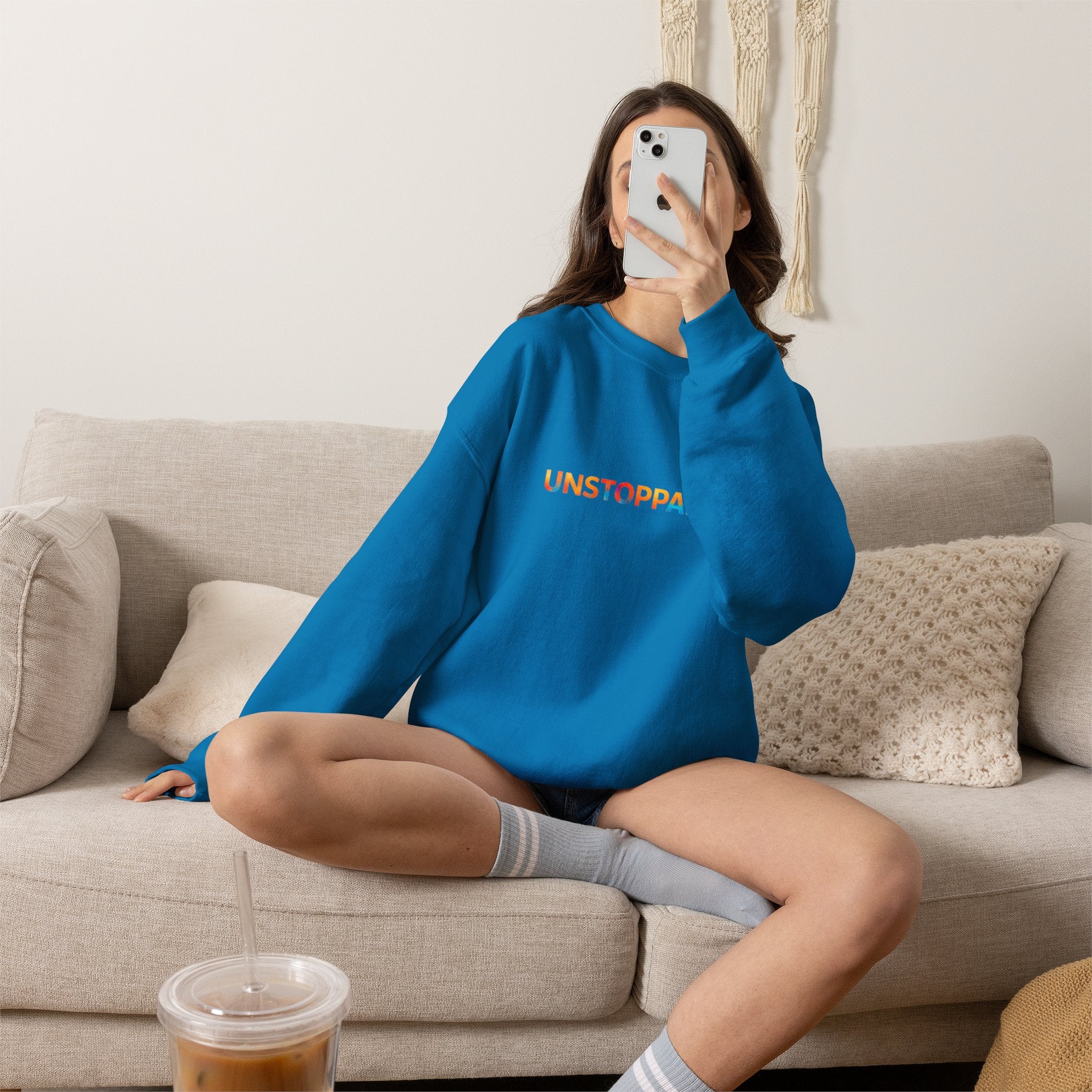 Unstoppable Crewneck Sweatshirt — Inspirational Rainbow Text Pullover