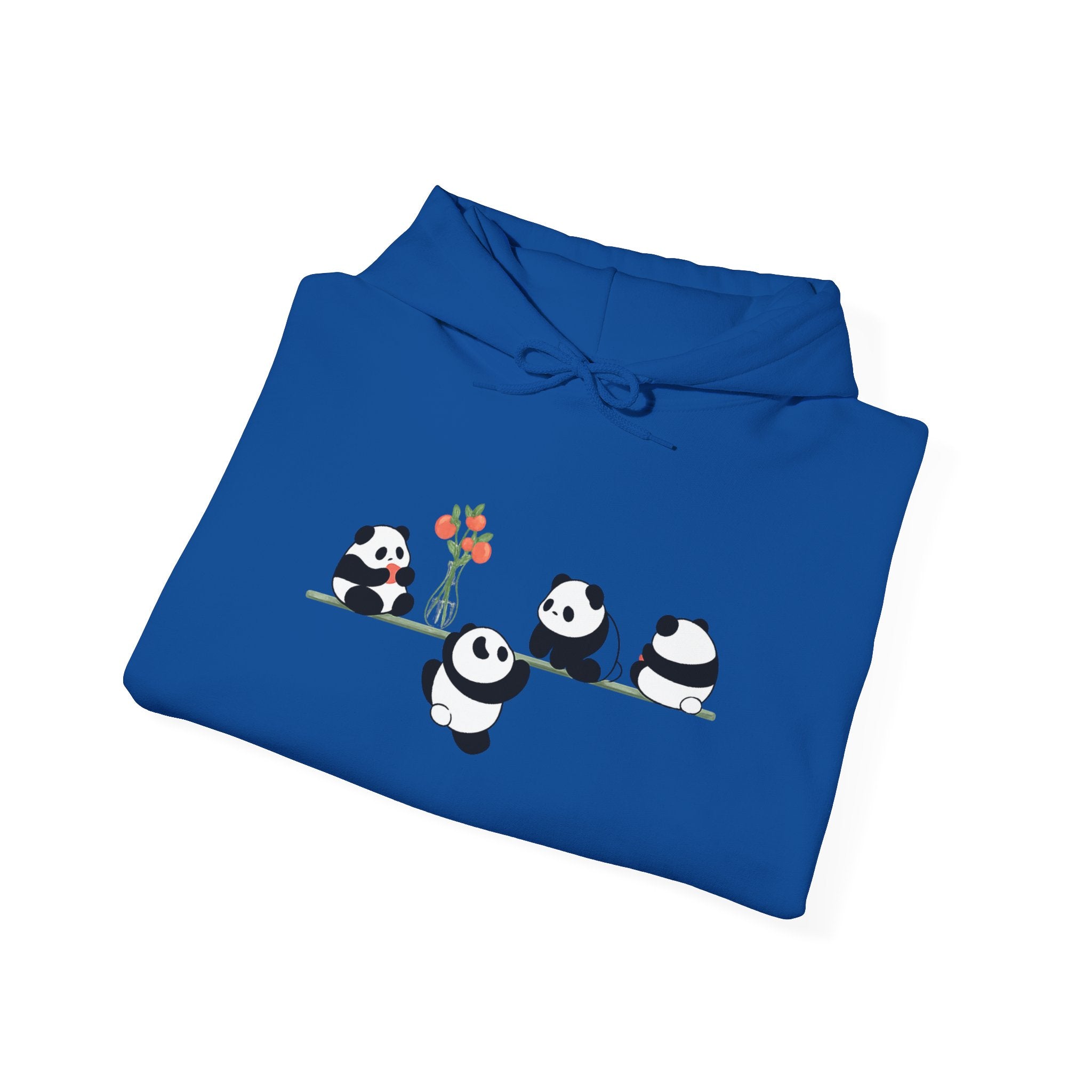 Pandas on a Line Hoodie — Cute Cartoon Pandas Holding Flower Pullover