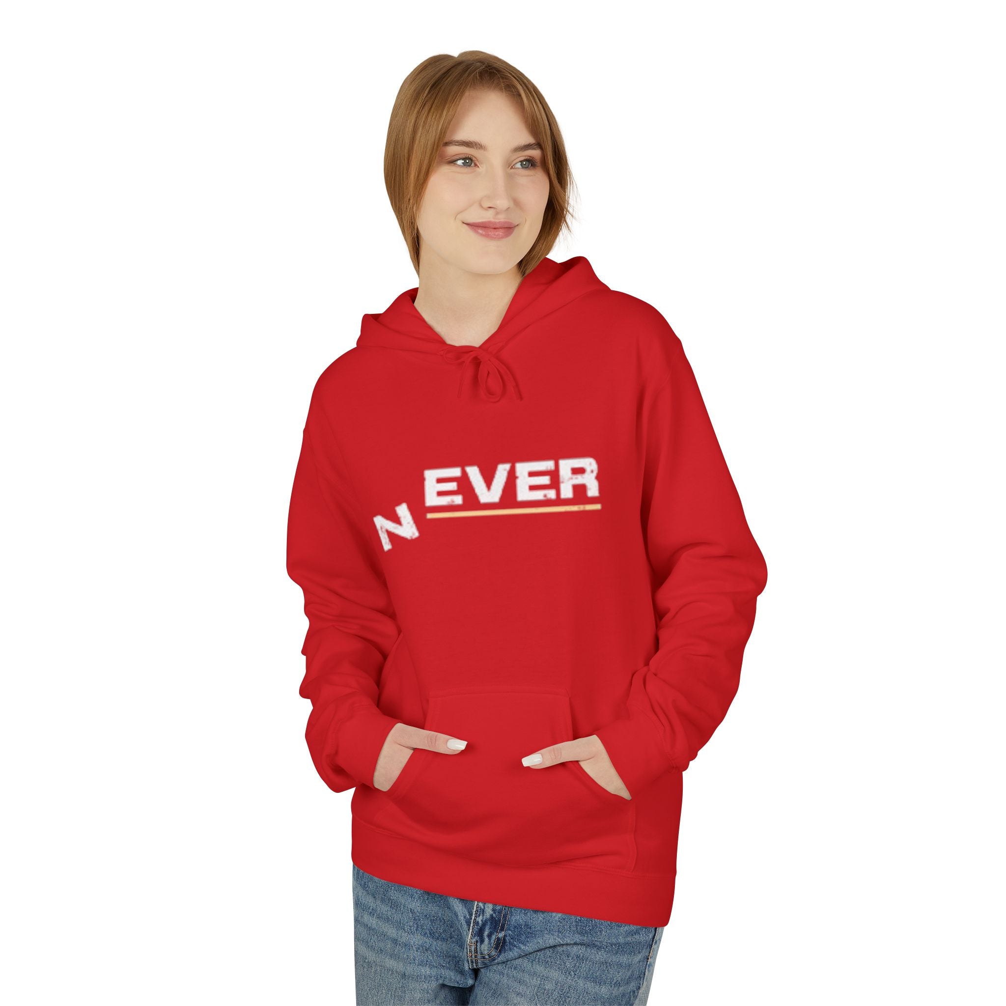 Never Typography Hoodie — Brown Casual Graphic Pullover