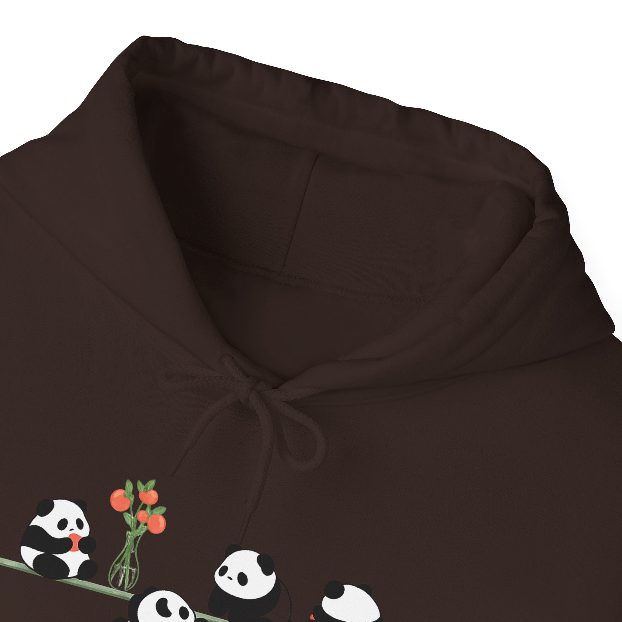 Pandas on a Line Hoodie — Cute Cartoon Pandas Holding Flower Pullover