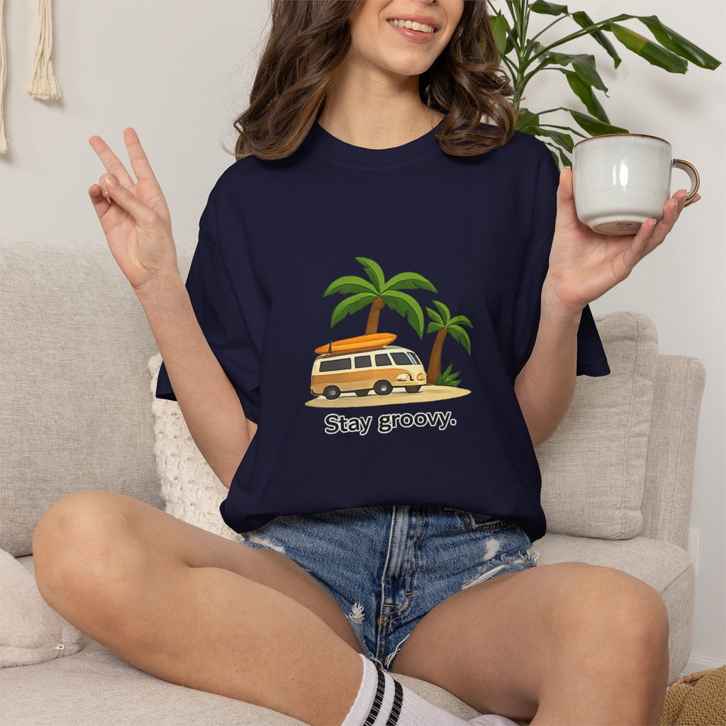 Vintage Surf Van T-Shirt – "Stay Groovy" Retro Beach Tee