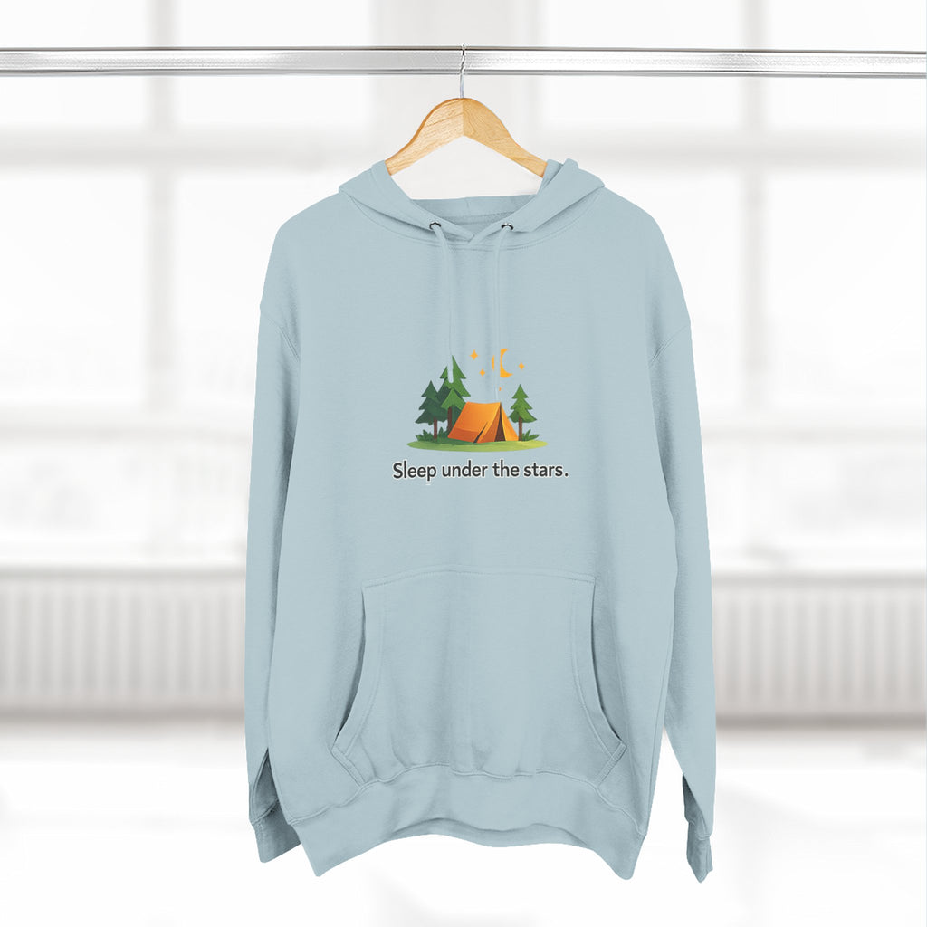 Camping Hoodie — "Sleep Under the Stars" Tent & Moon Graphic