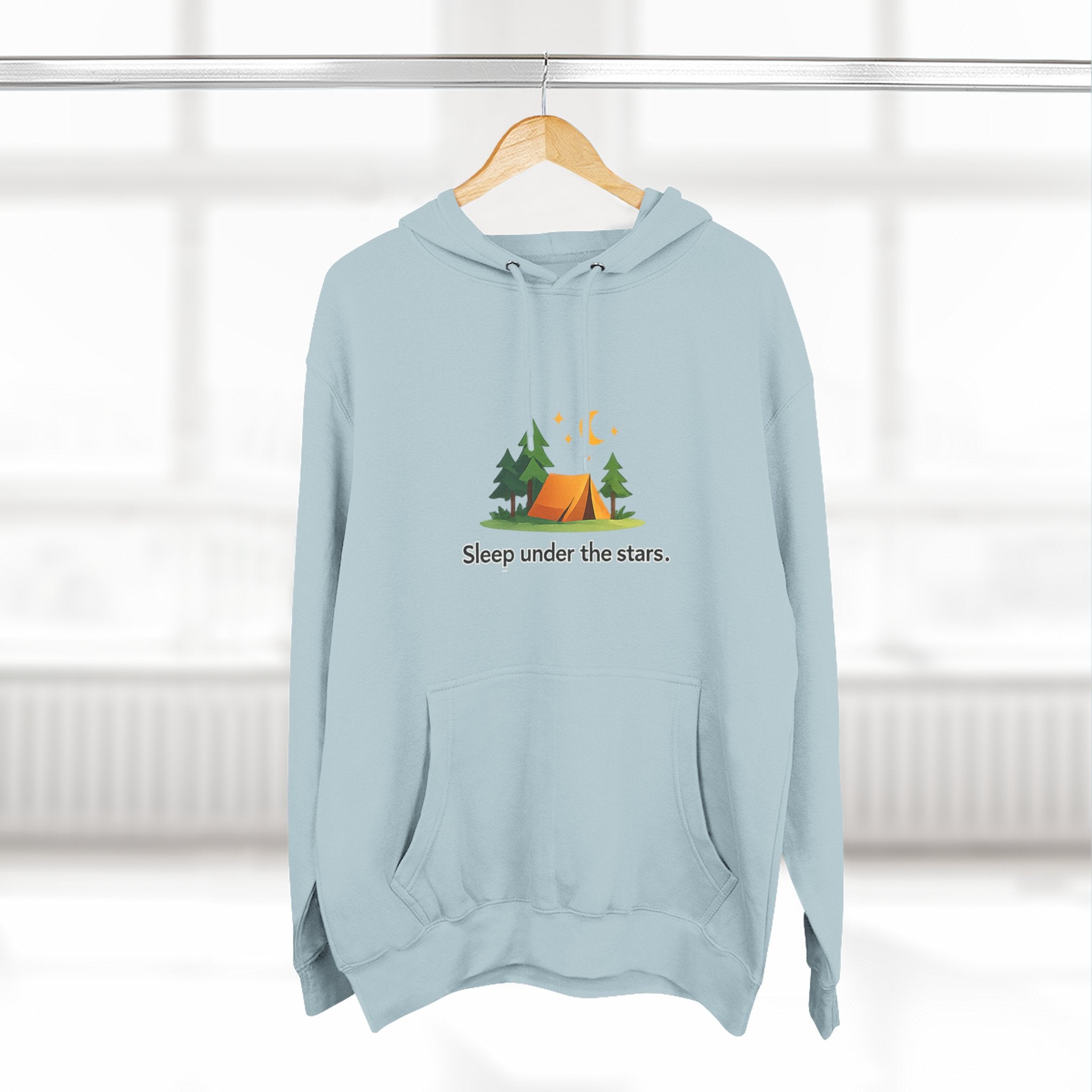 Camping Hoodie — "Sleep Under the Stars" Tent & Moon Graphic