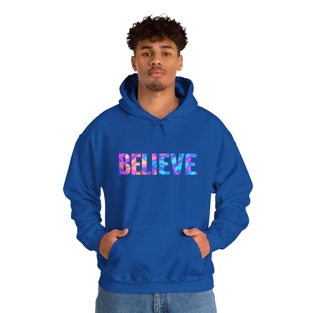 Believe in Yourself Hoodie — Colorful Watercolor Text Inspirational Sweatshirt