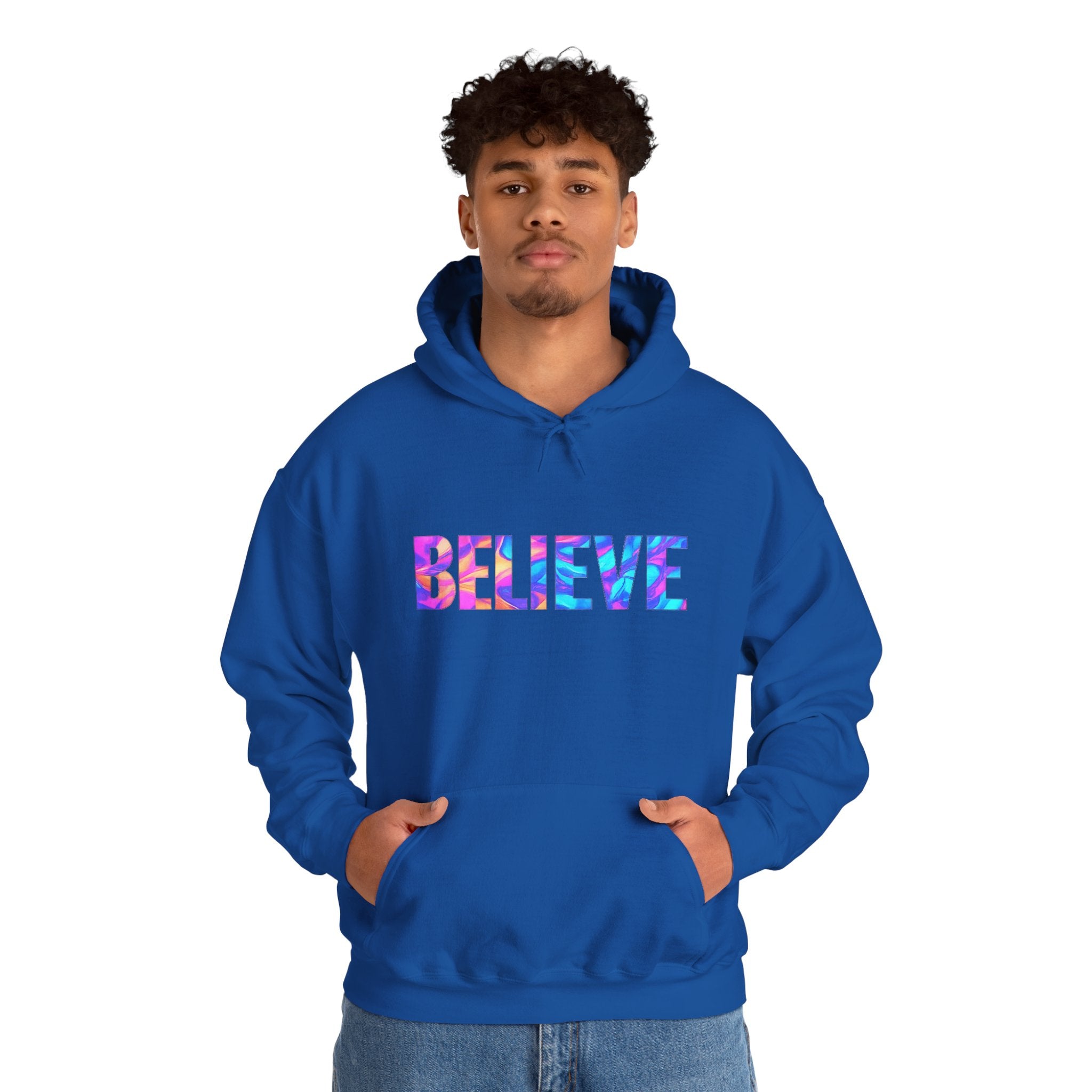 Believe in Yourself Hoodie — Colorful Watercolor Text Inspirational Sweatshirt