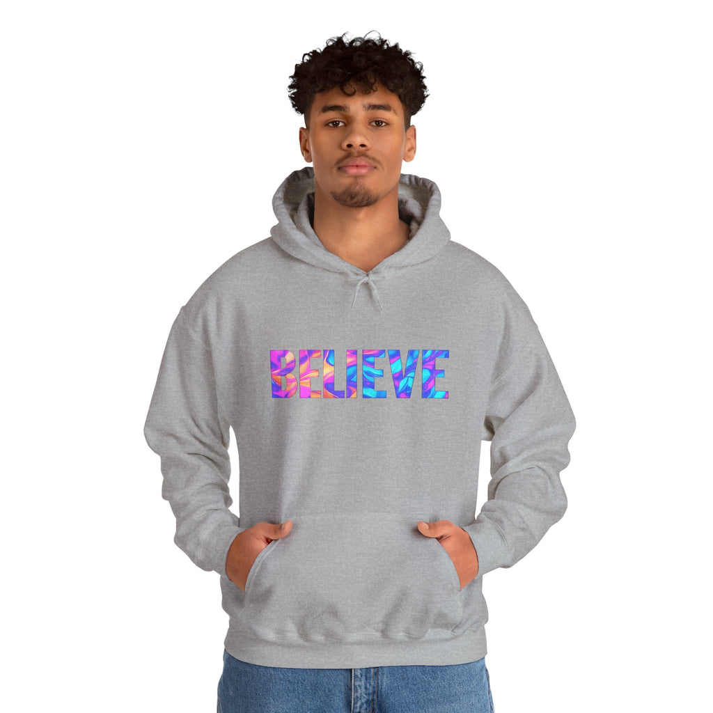 Believe in Yourself Hoodie — Colorful Watercolor Text Inspirational Sweatshirt
