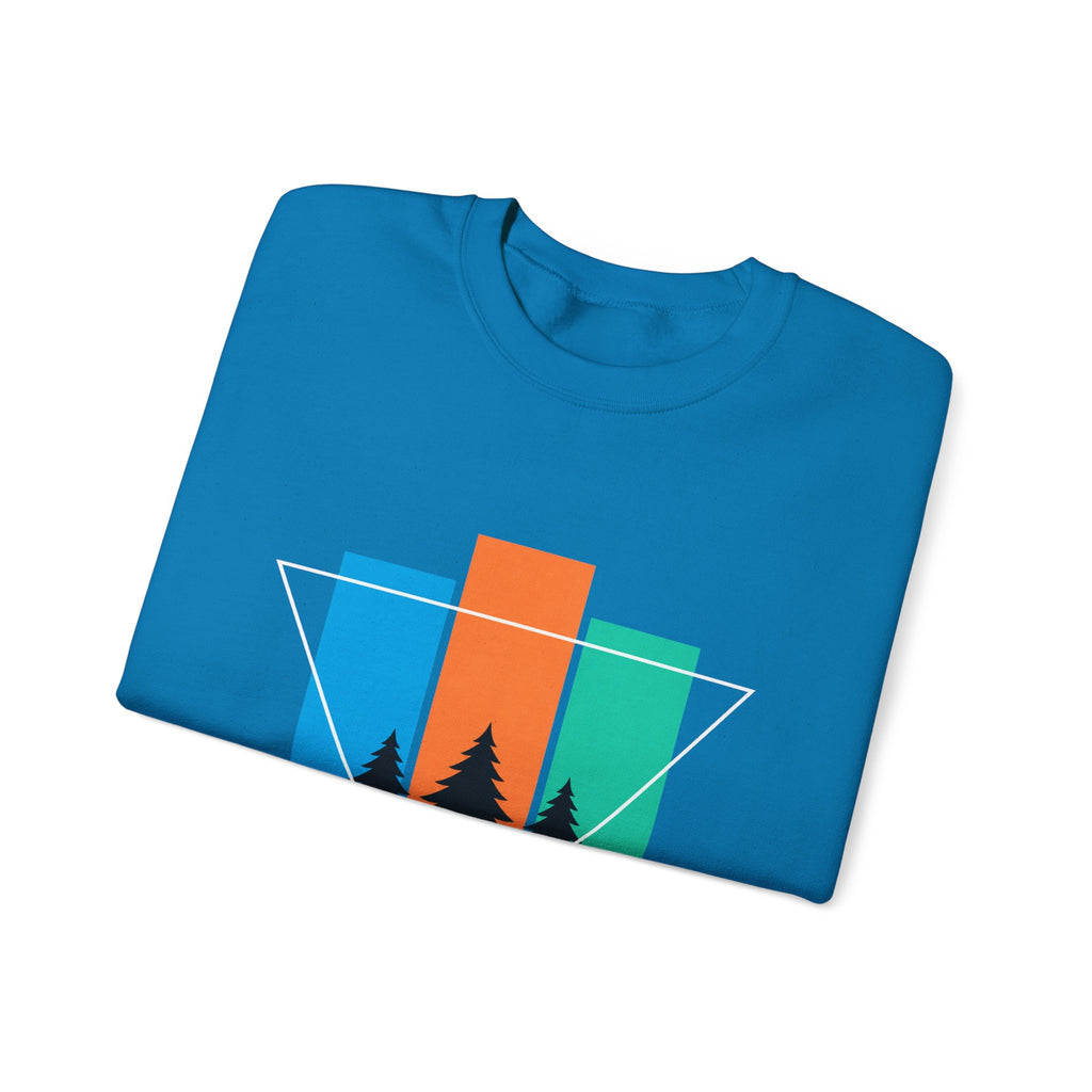 Retro Forest Crewneck Sweatshirt — Colorblock Trees Graphic
