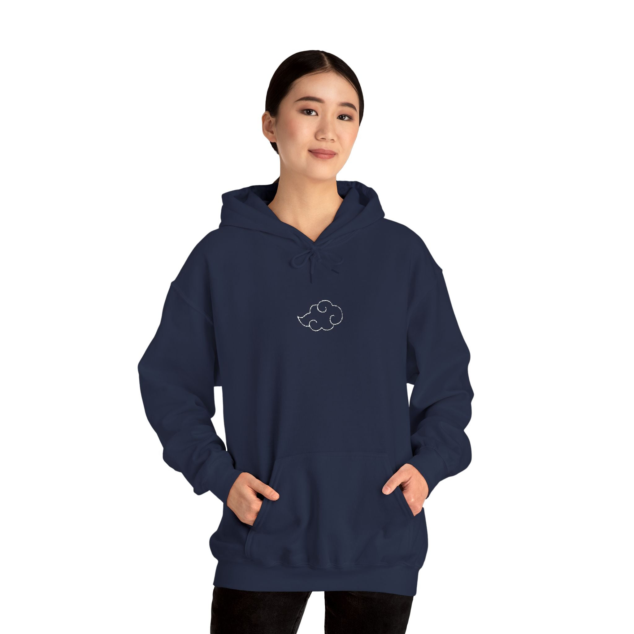 Minimal Cloud Outline Hoodie — Small White Cloud Graphic Embroidered