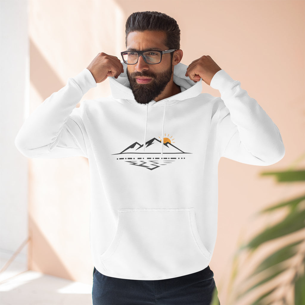 Mountain Sunrise Hoodie — Minimal Outdoor Graphic Pullover