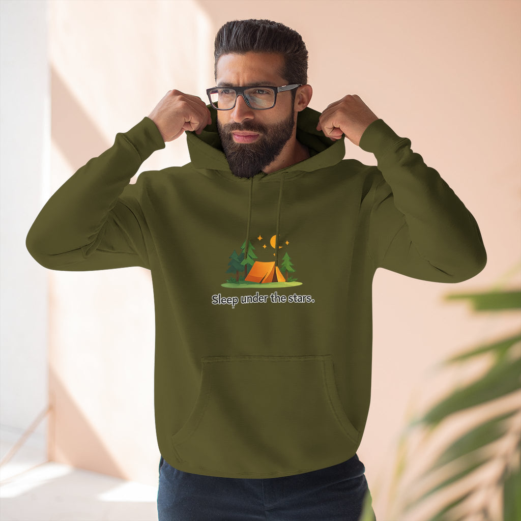 Camping Hoodie — "Sleep Under the Stars" Tent & Moon Graphic