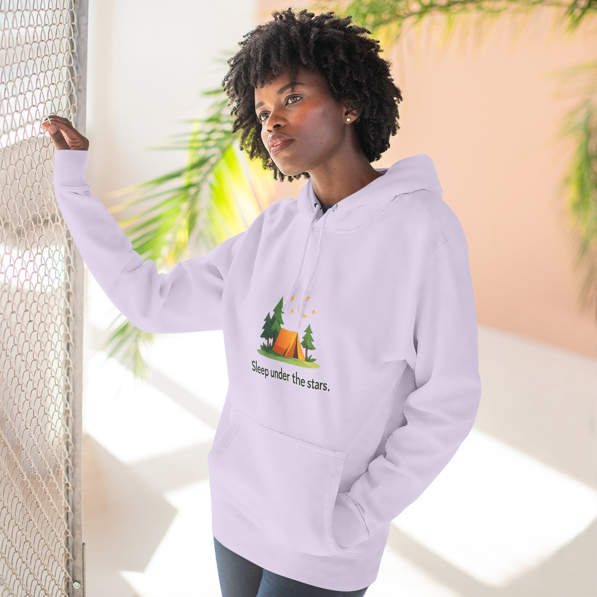 Camping Hoodie — "Sleep Under the Stars" Tent & Moon Graphic