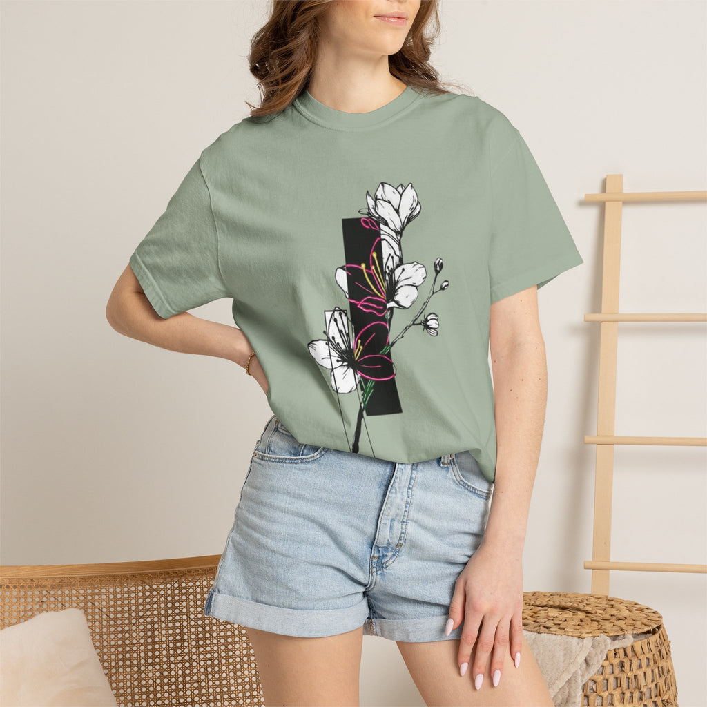 Floral Minimalist T-Shirt — Black Bar Magnolia Graphic
