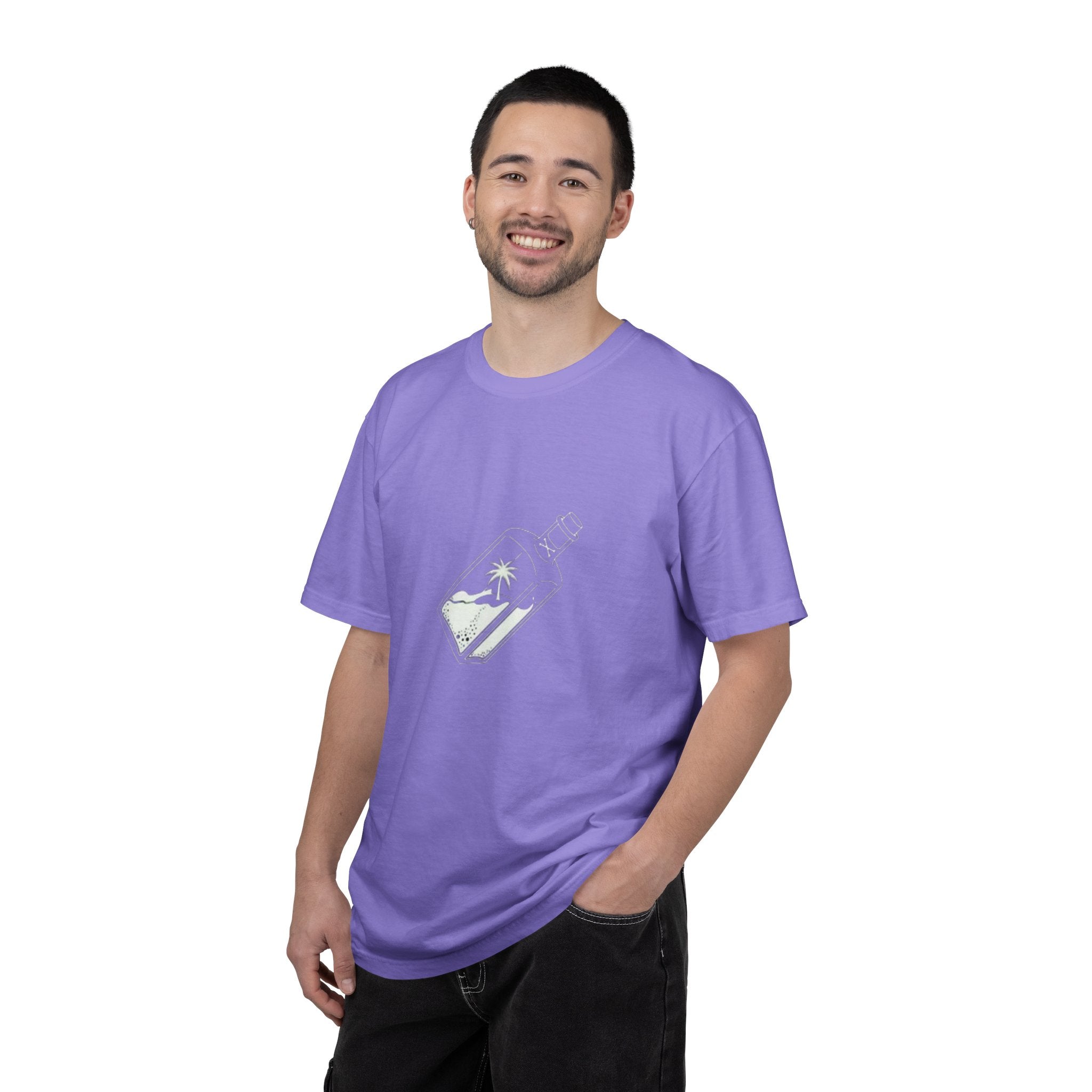 Pocket Island T‑Shirt — Minimal Bottle Isle Graphic Tee