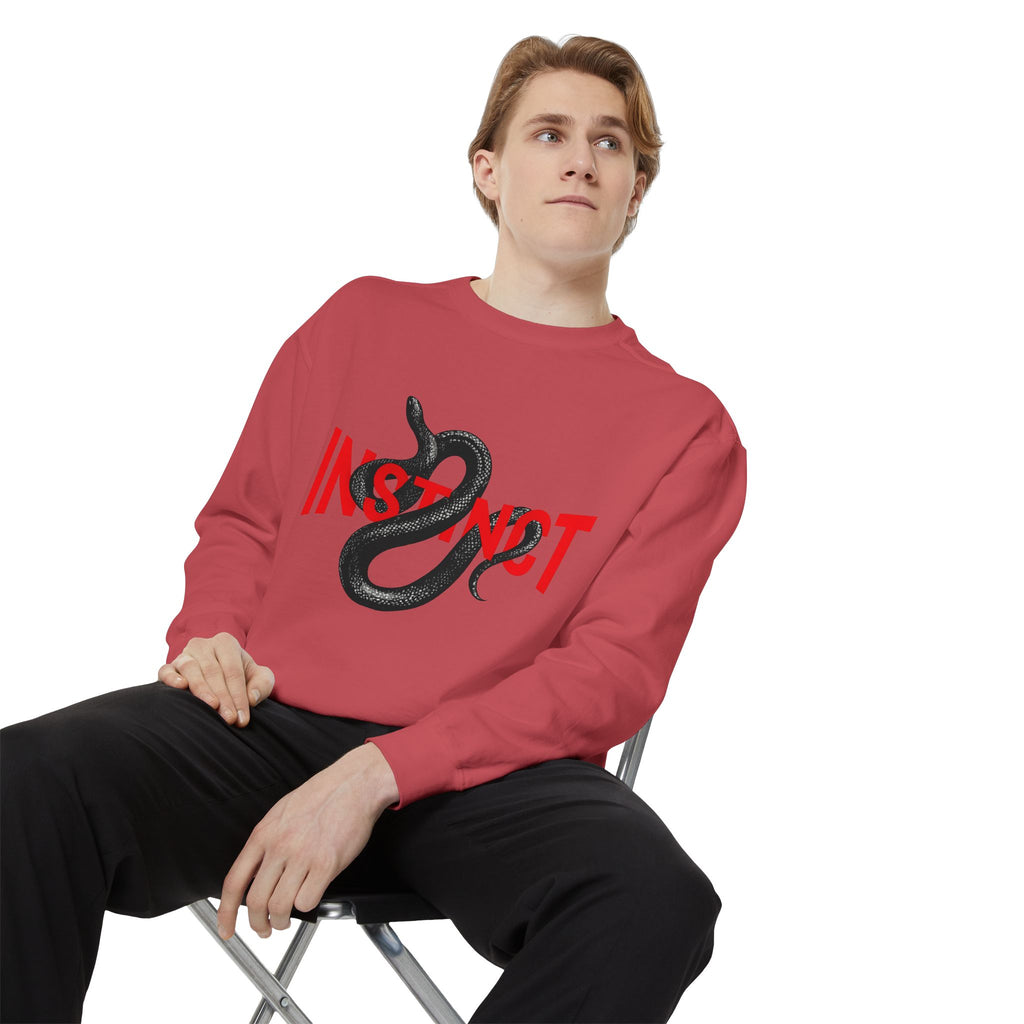 Instinct Snake Sweatshirt — Graphic Crewneck with Bold Red Text