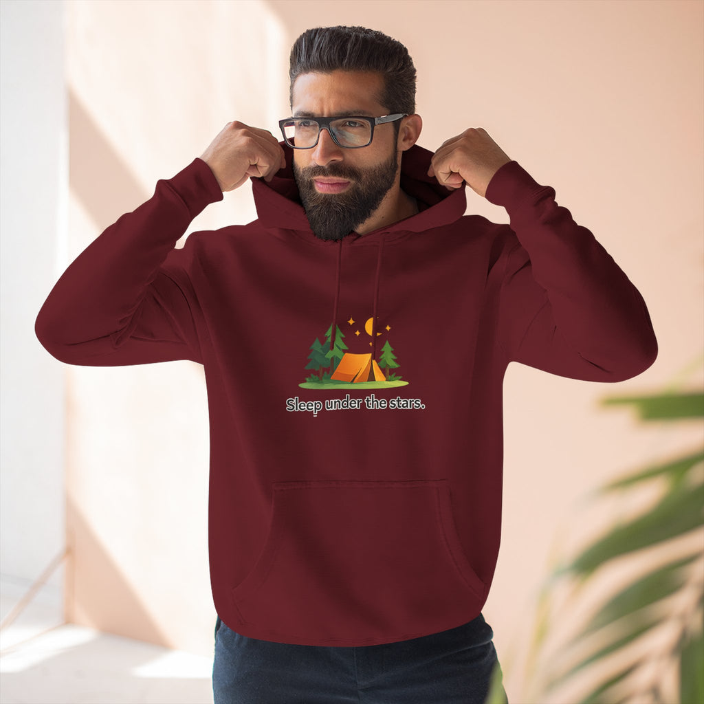 Camping Hoodie — "Sleep Under the Stars" Tent & Moon Graphic