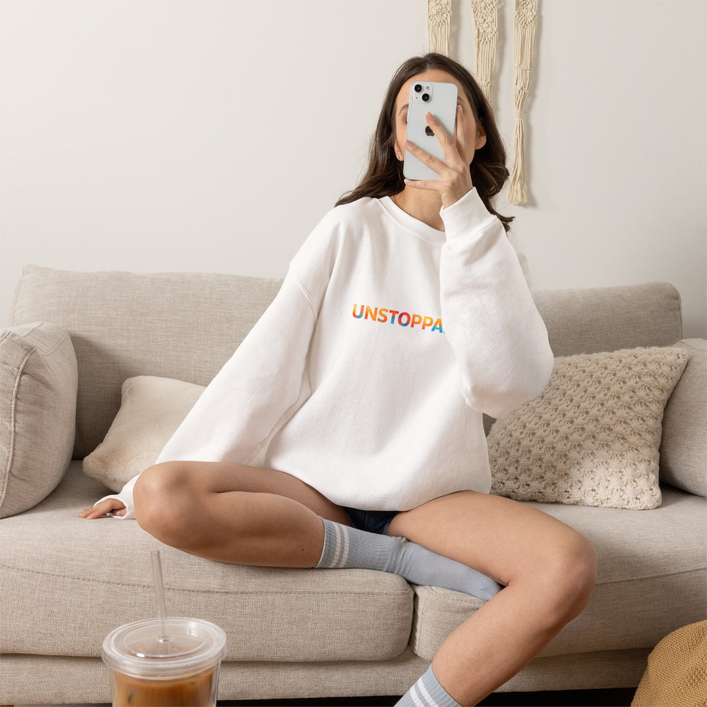 Unstoppable Crewneck Sweatshirt — Inspirational Rainbow Text Pullover