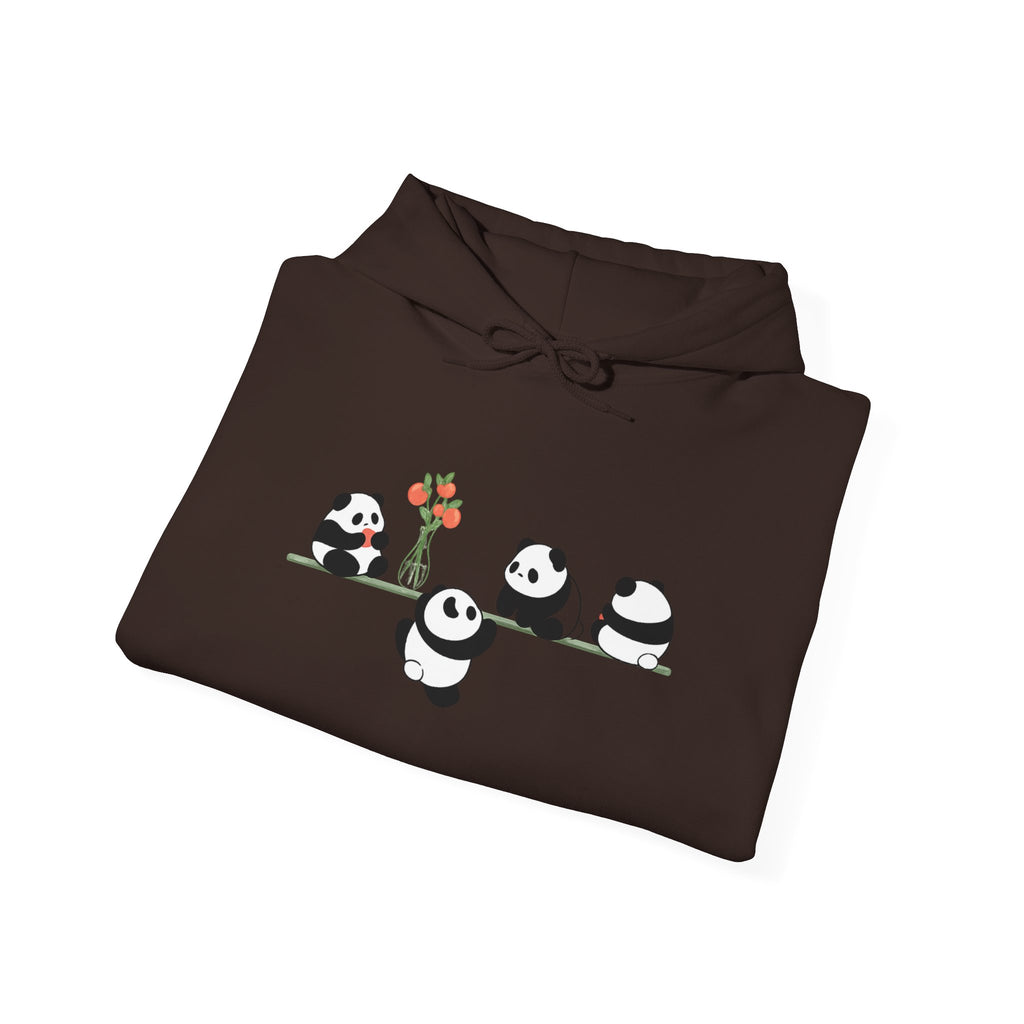 Pandas on a Line Hoodie — Cute Cartoon Pandas Holding Flower Pullover