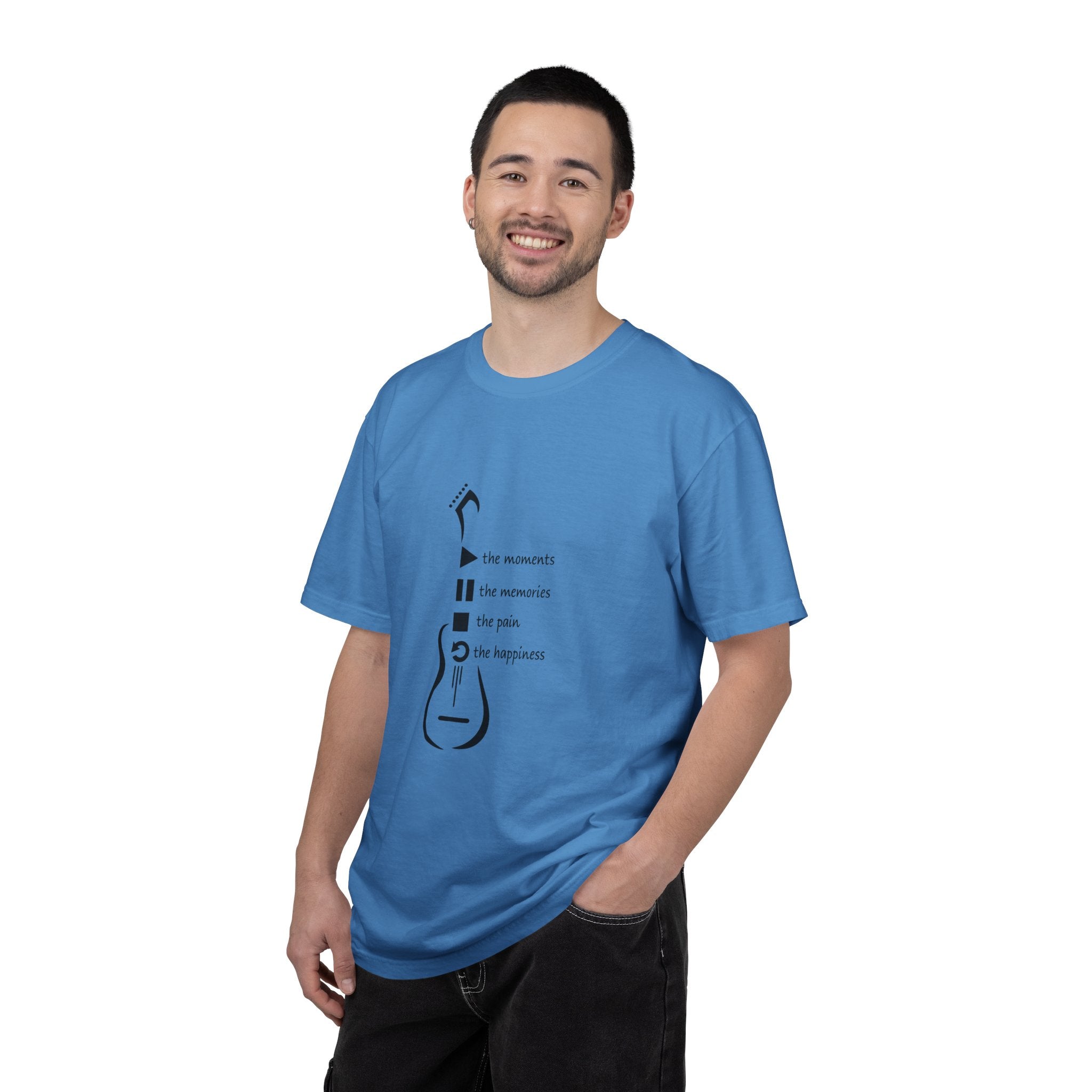 Guitar Silhouette Tee — "Our Moments, Our Memories, Our Music, Our Happiness"