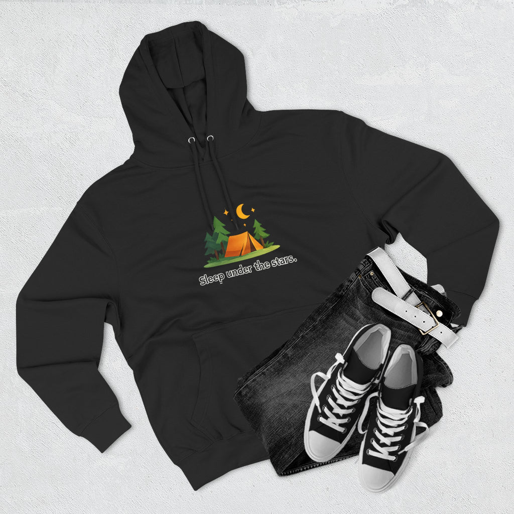 Camping Hoodie — "Sleep Under the Stars" Tent & Moon Graphic