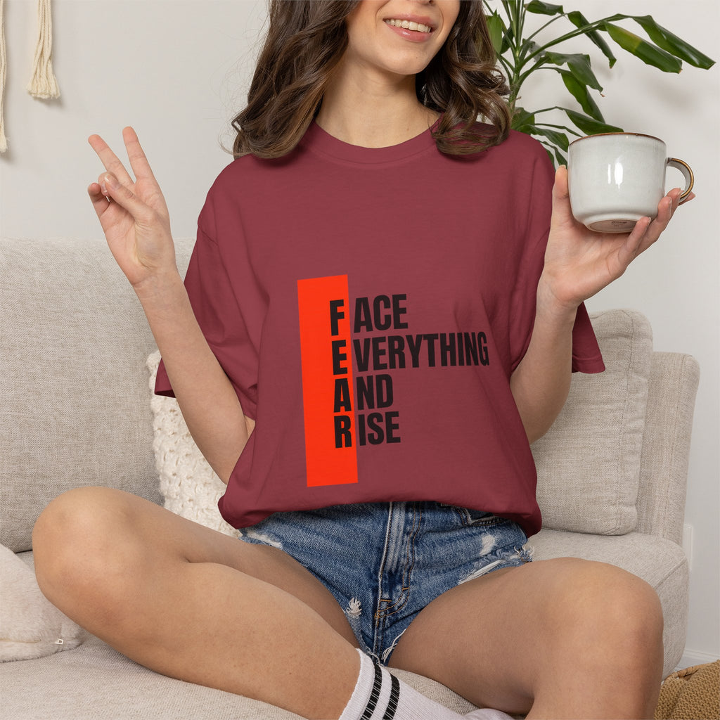 Motivational T-Shirt — "FEAR: Face Everything And Rise" Bold Red Accent