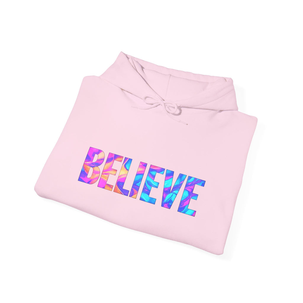 Believe in Yourself Hoodie — Colorful Watercolor Text Inspirational Sweatshirt