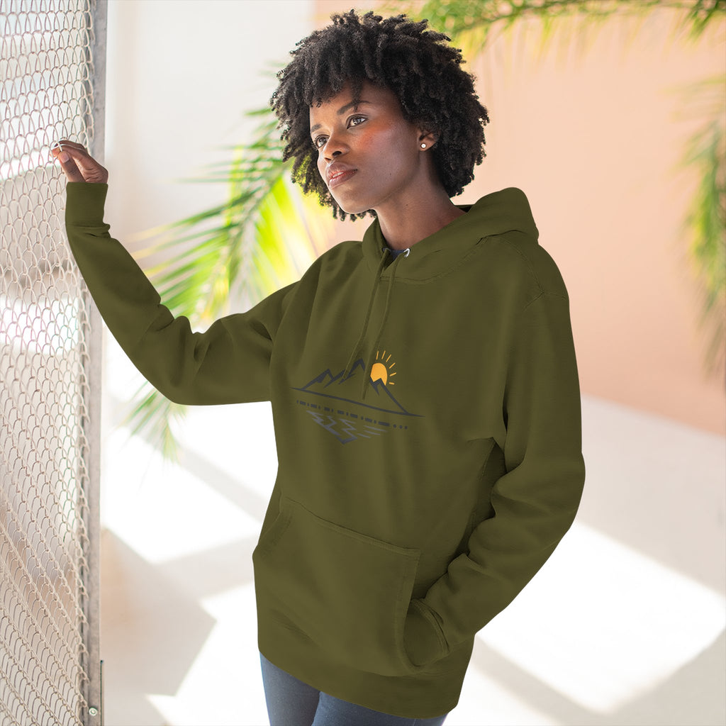 Mountain Sunrise Hoodie — Minimal Outdoor Graphic Pullover