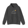 Balance Mountain Hoodie — Minimalist Sunrise Graphic Hooded Sweatshirt