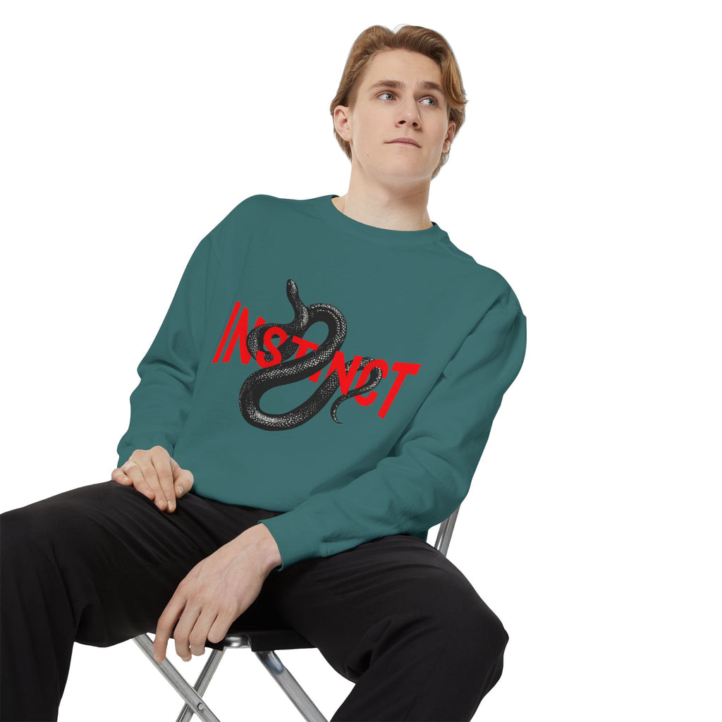 Instinct Snake Sweatshirt — Graphic Crewneck with Bold Red Text