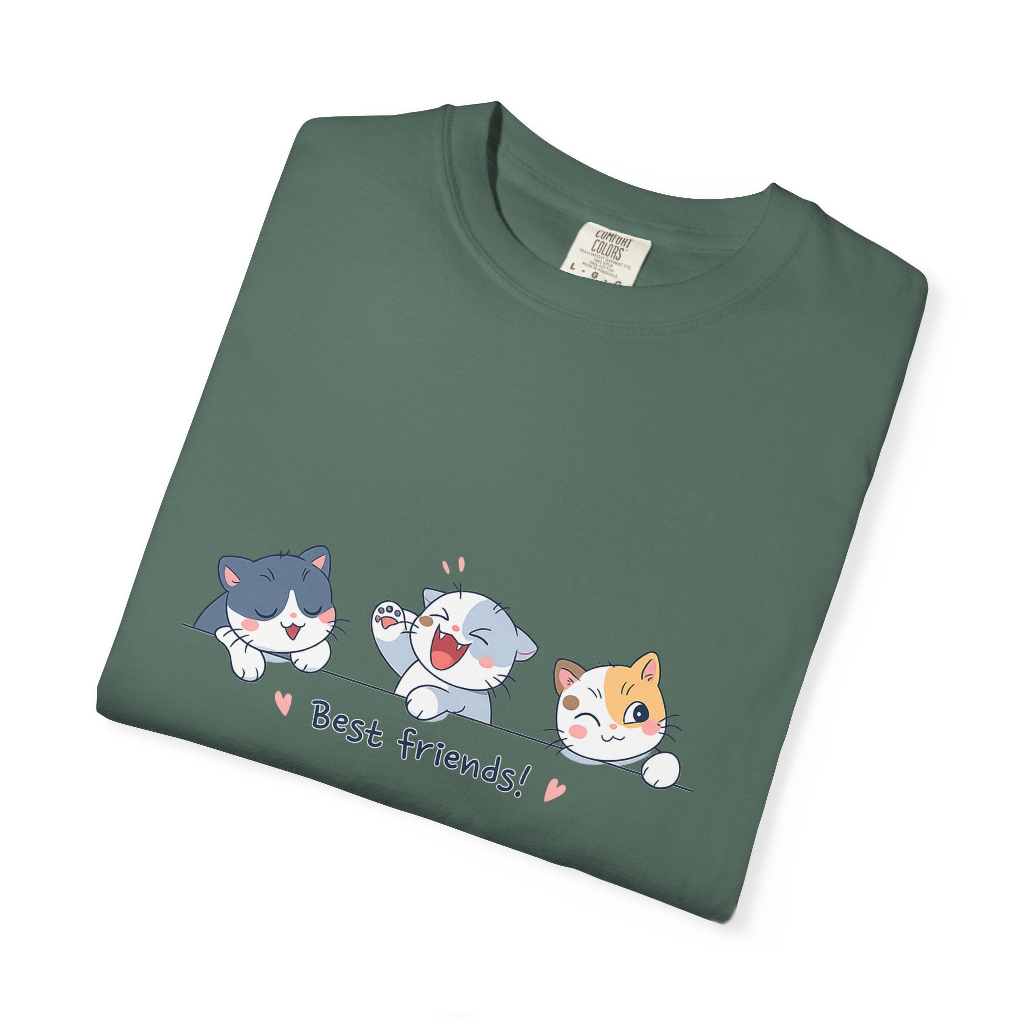 Cute ‘Best Friends!’ Cat T-Shirt — Cartoon Kitten Trio Graphic Tee
