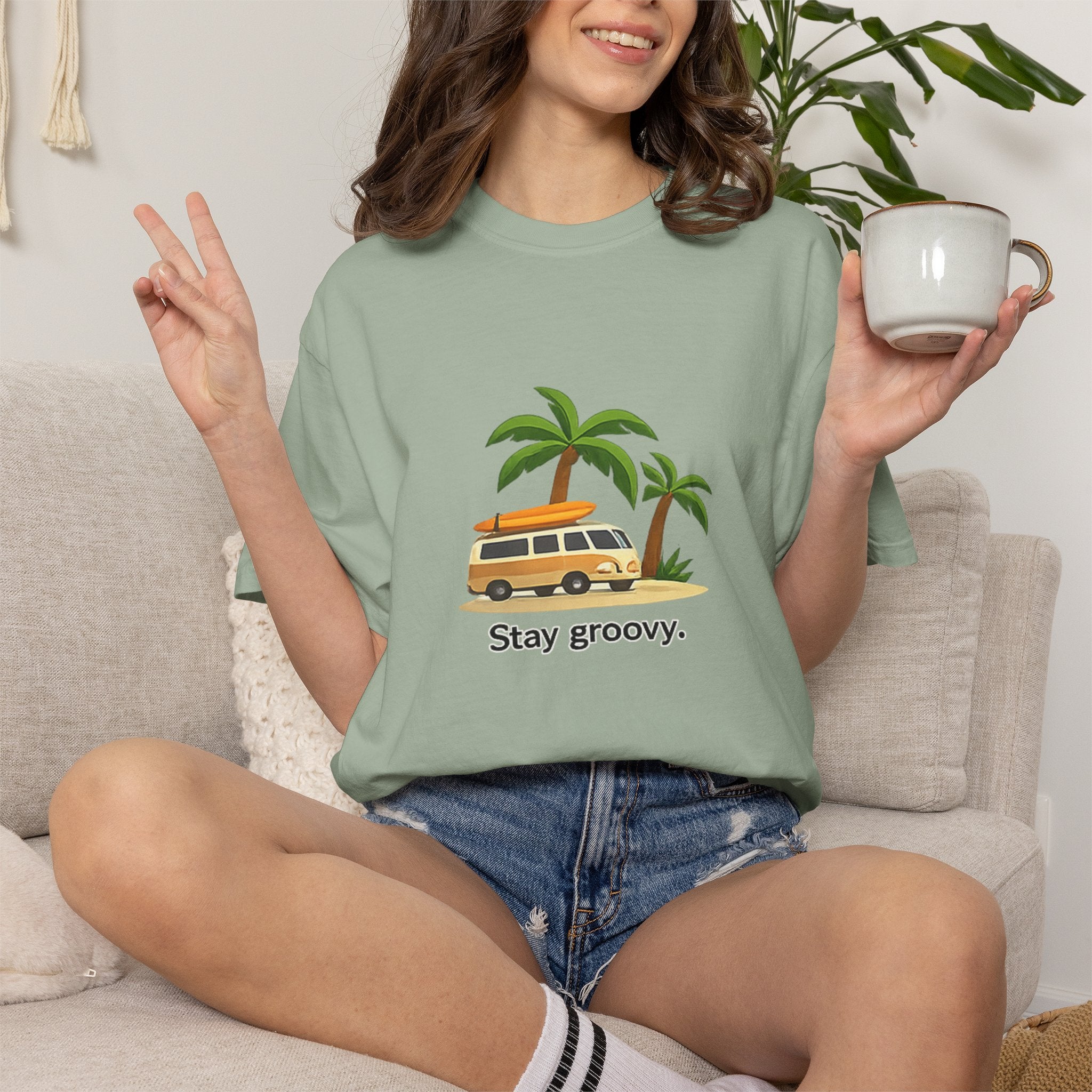 Vintage Surf Van T-Shirt – "Stay Groovy" Retro Beach Tee