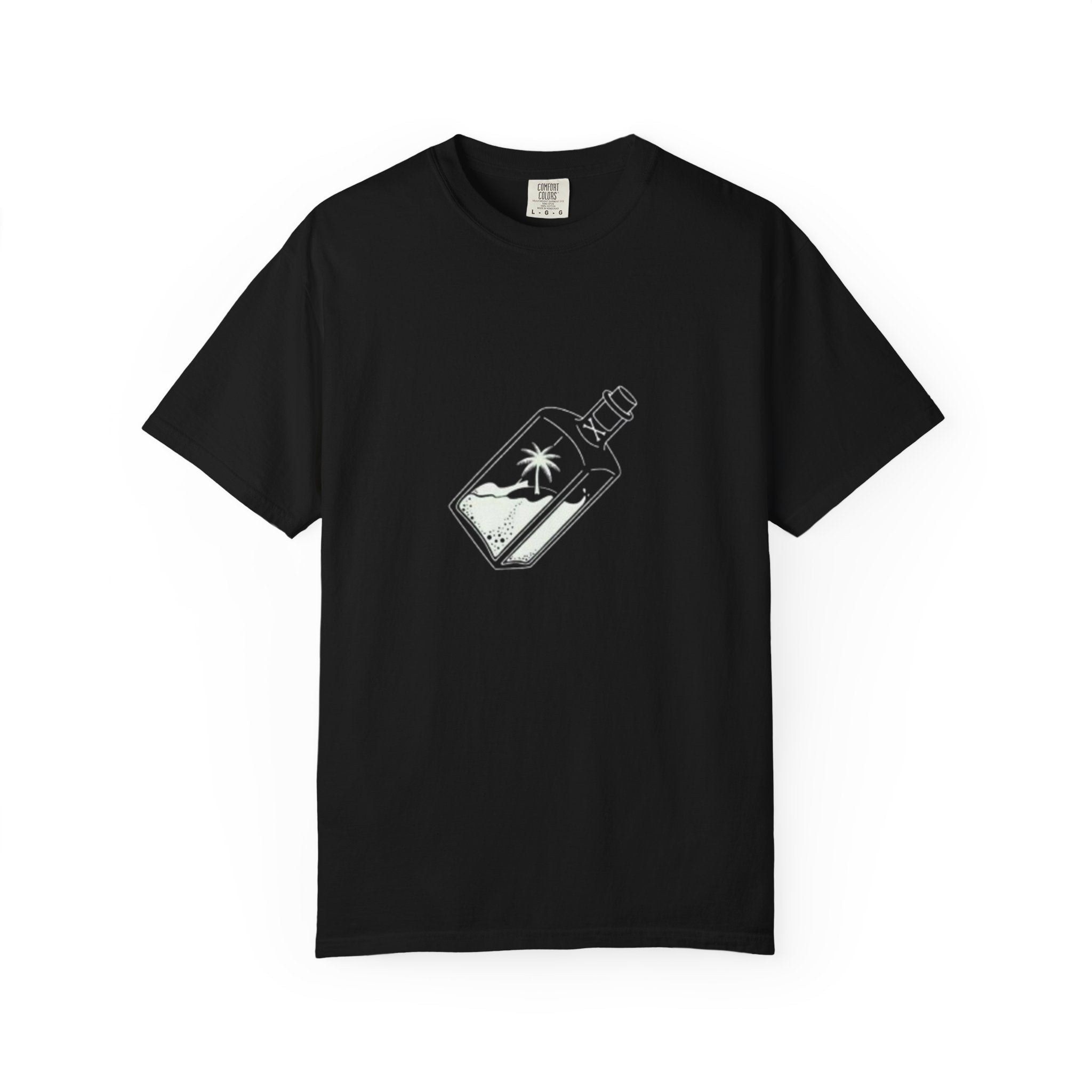 Pocket Island T‑Shirt — Minimal Bottle Isle Graphic Tee