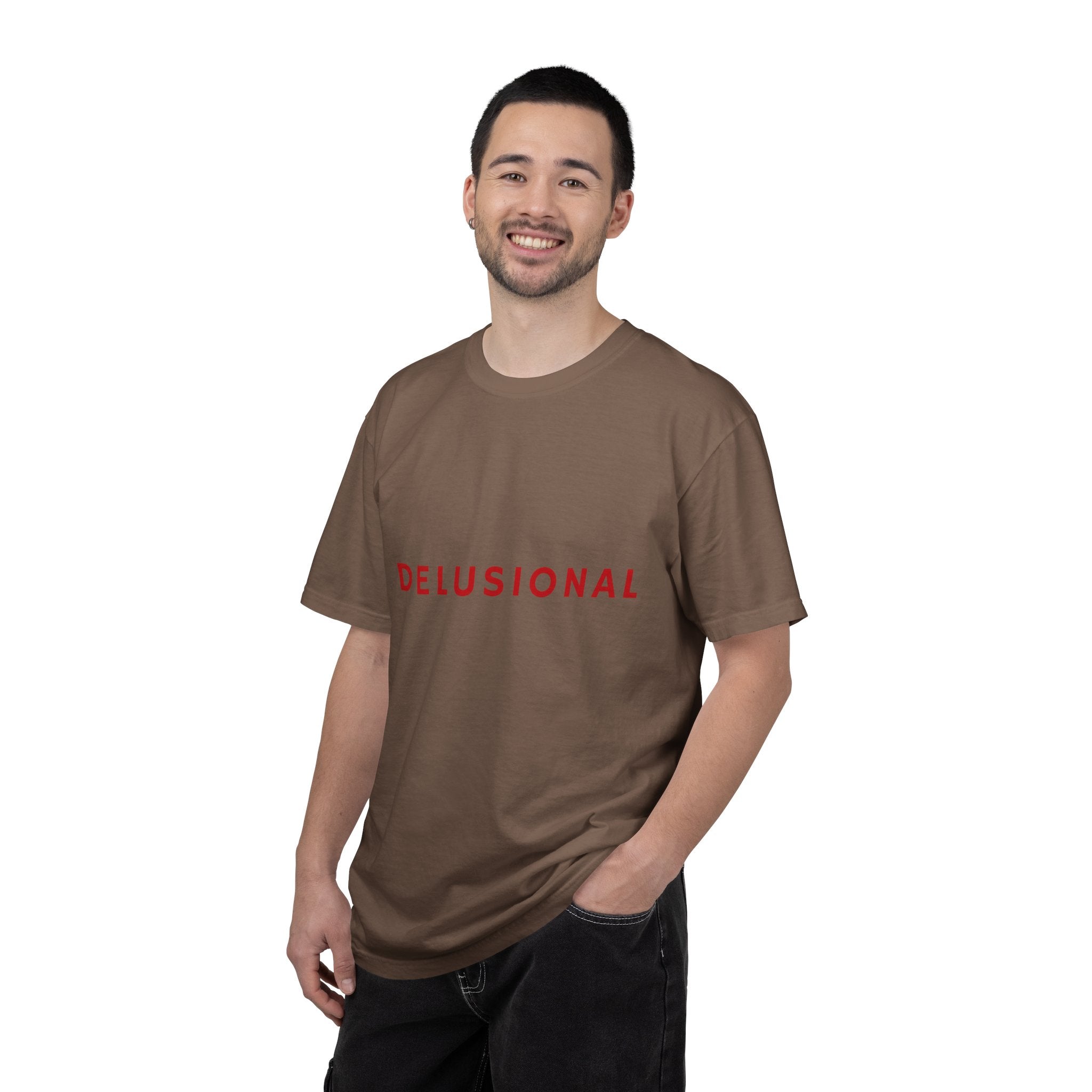 Delusional Graphic T-Shirt — Minimalist Red Text Tee