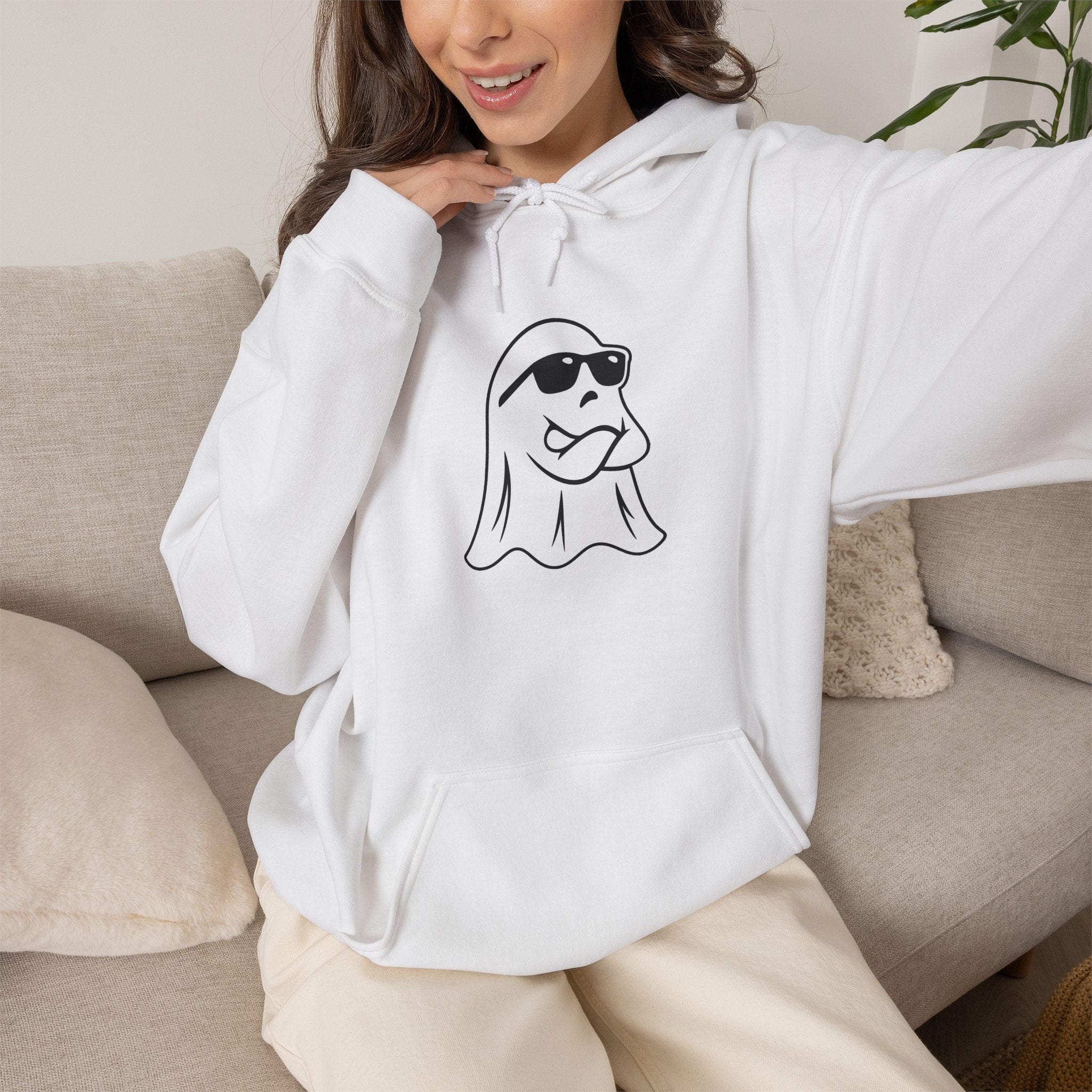 Cool Sunglasses Ghost Hoodie — Cute Minimalist Halloween Pullover