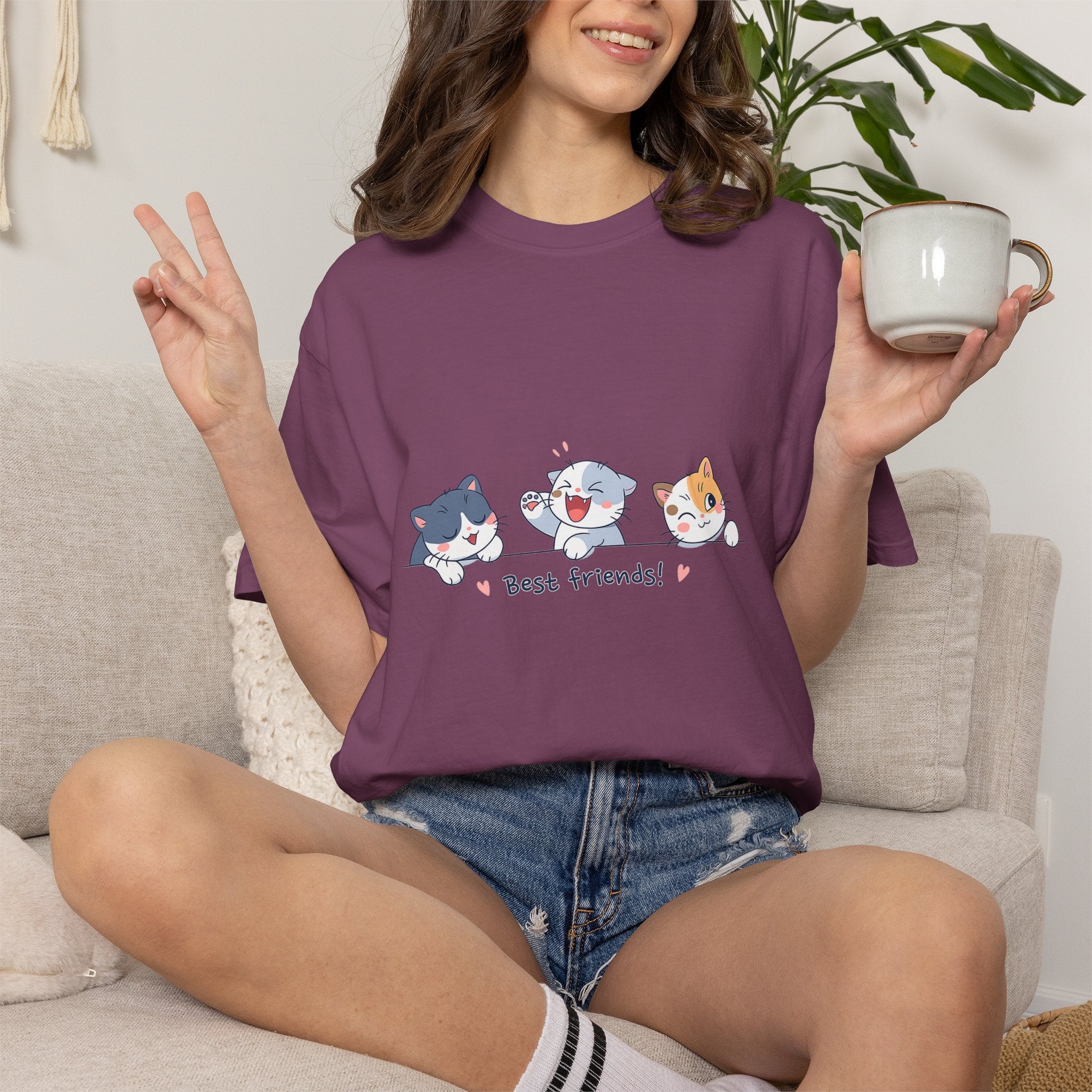 Cute ‘Best Friends!’ Cat T-Shirt — Cartoon Kitten Trio Graphic Tee