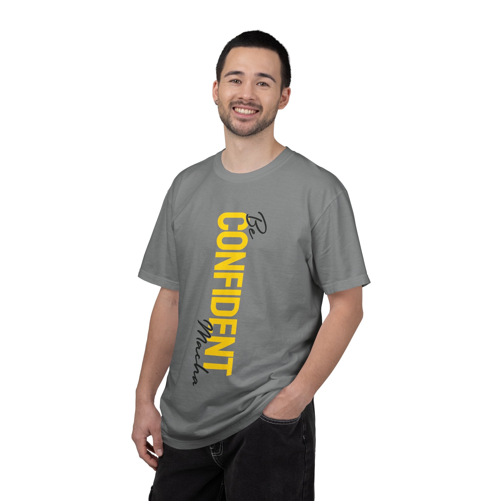 Be Confident Vertical Text T-Shirt — Motivational Graphic Tee