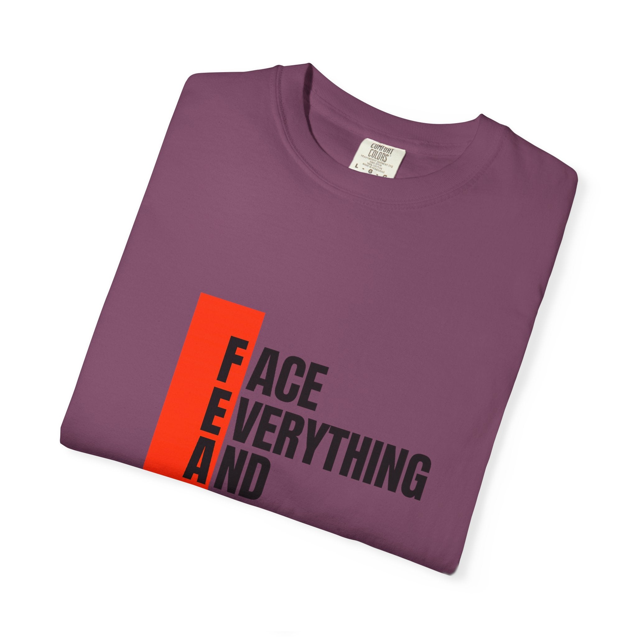 Motivational T-Shirt — "FEAR: Face Everything And Rise" Bold Red Accent