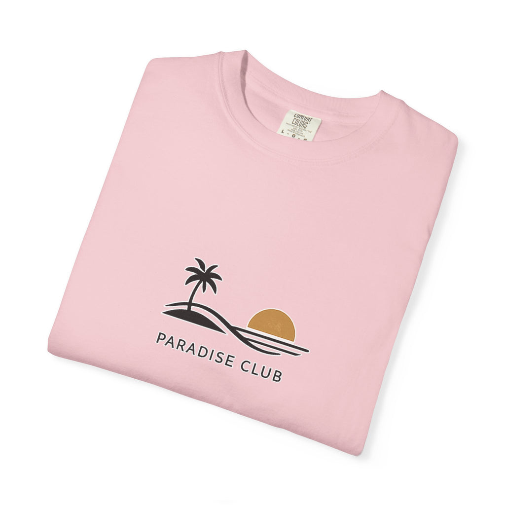 Paradise Club Tee — Minimal Sunset Palm Graphic T-Shirt