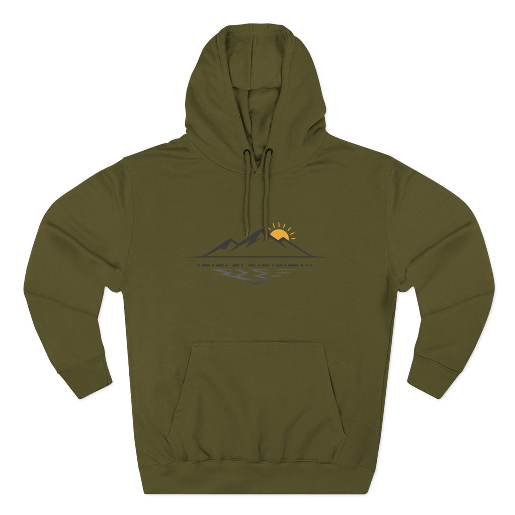 Mountain Sunrise Hoodie — Minimal Outdoor Graphic Pullover
