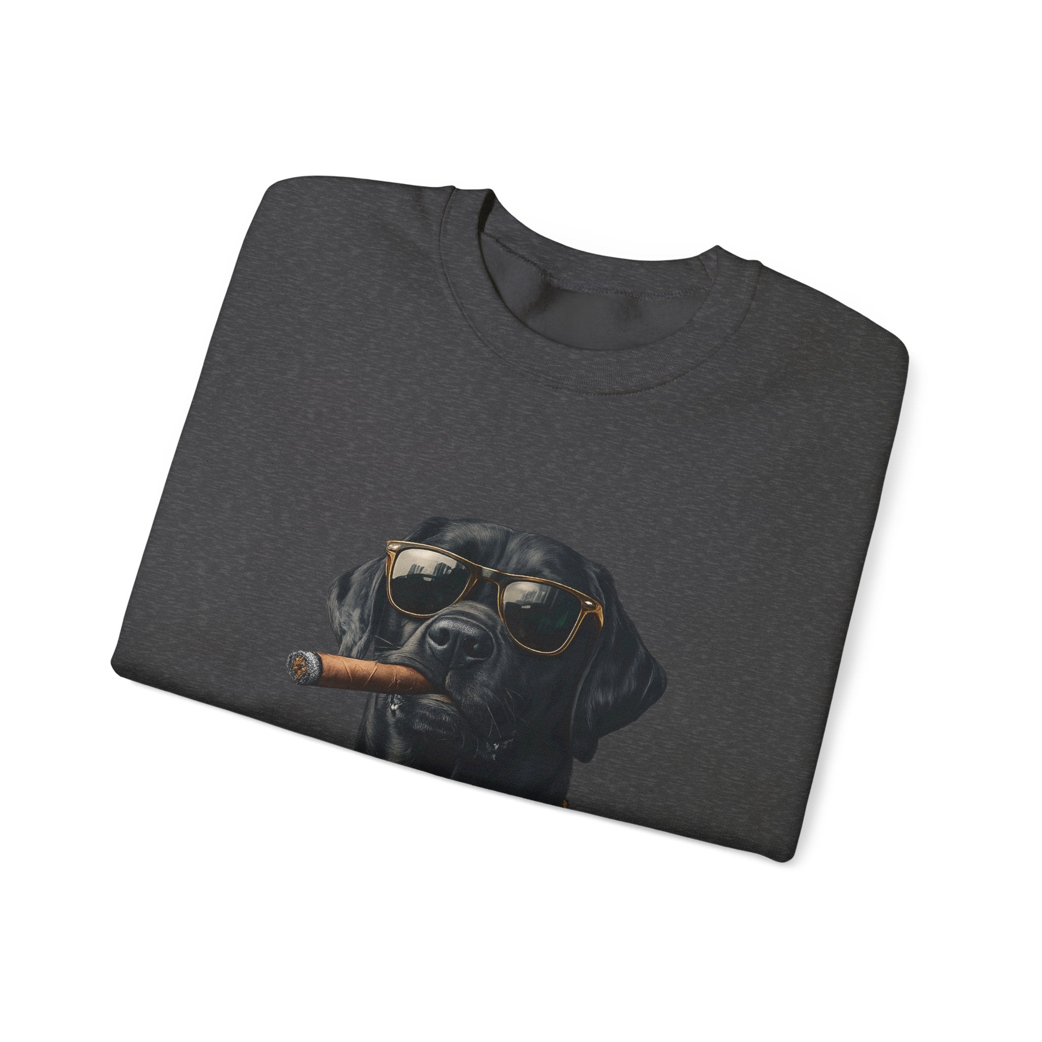 Cool Black Lab Crewneck Sweatshirt — Dog with Cigar & Gold Chain Graphic