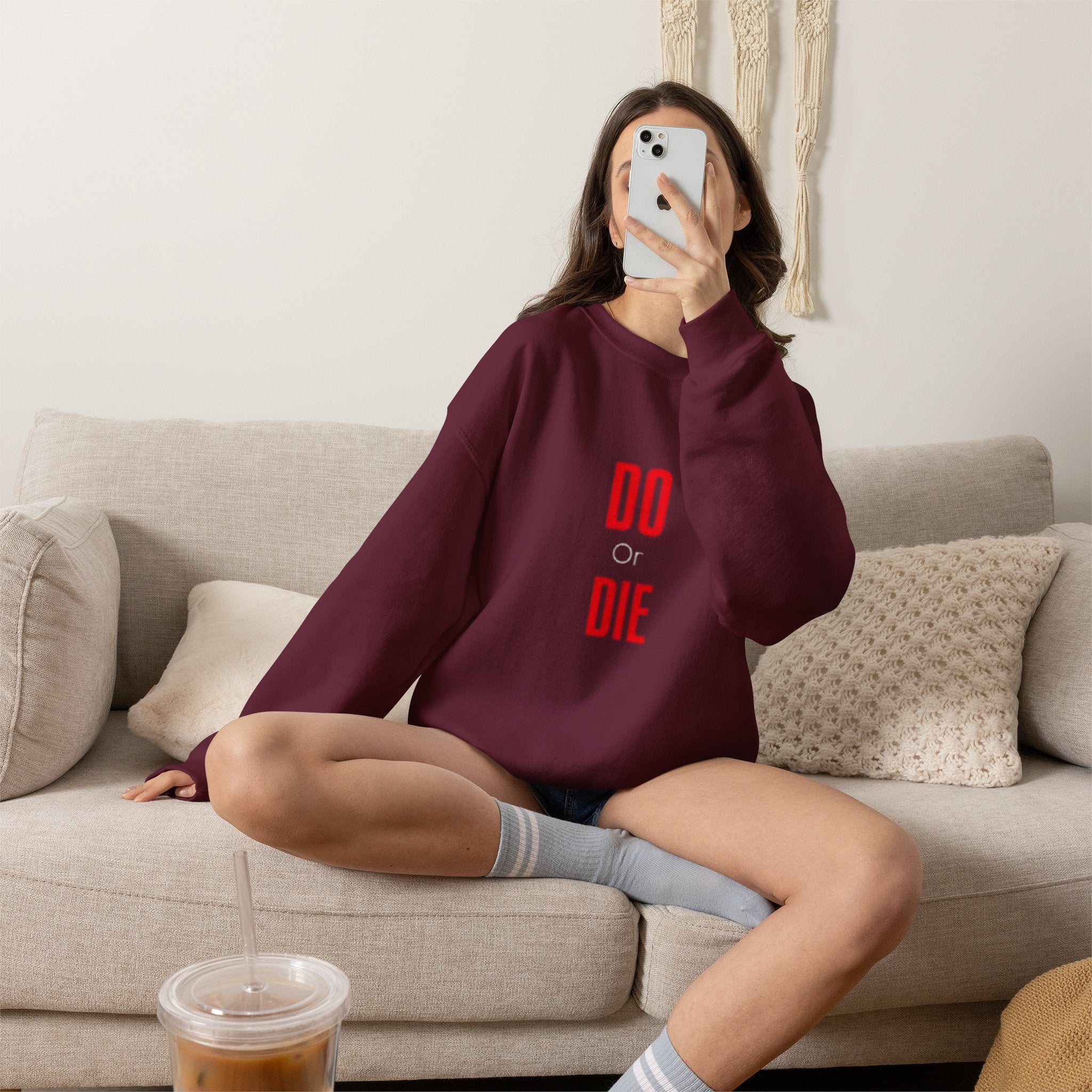 Crewneck Sweatshirt – Minimal 'DO / DIE' Red Vertical Typography