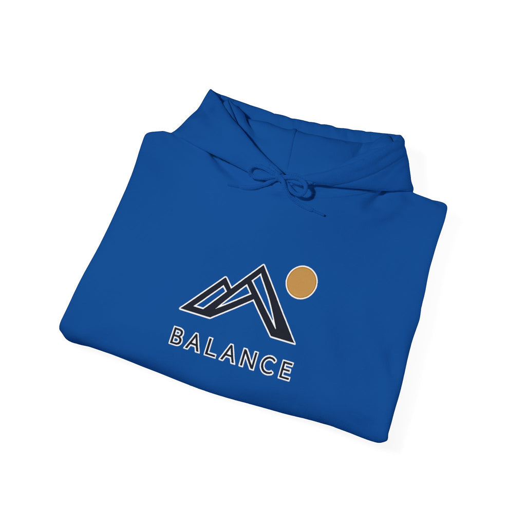 Balance Mountain Hoodie — Minimalist Sunrise Graphic Hooded Sweatshirt
