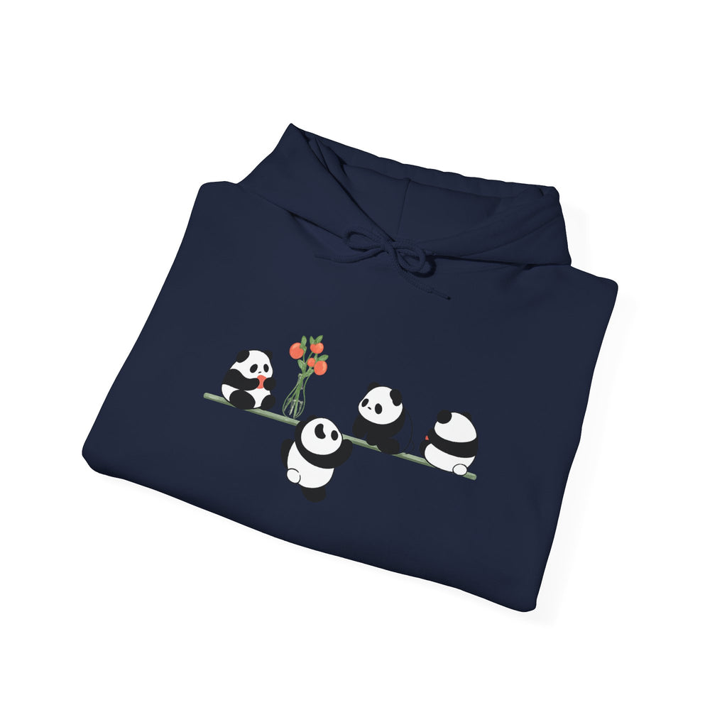Pandas on a Line Hoodie — Cute Cartoon Pandas Holding Flower Pullover