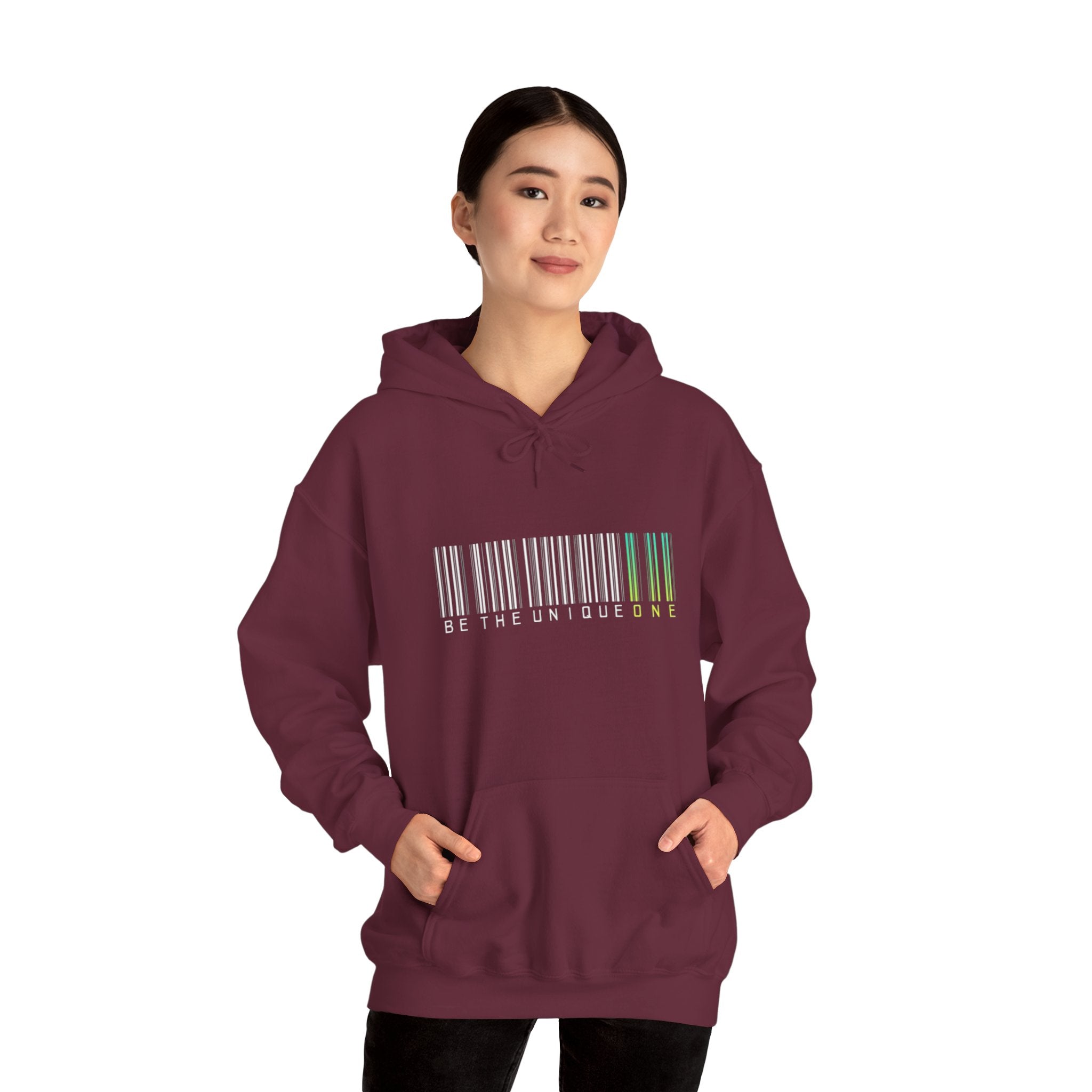 Unique One Barcode Hoodie — "Be the Unique One" Graphic Pullover