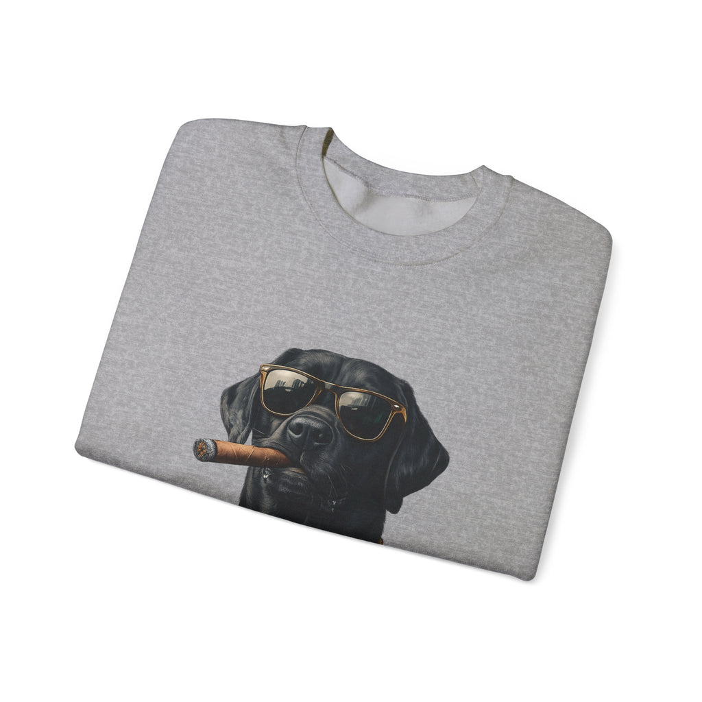 Cool Black Lab Crewneck Sweatshirt — Dog with Cigar & Gold Chain Graphic