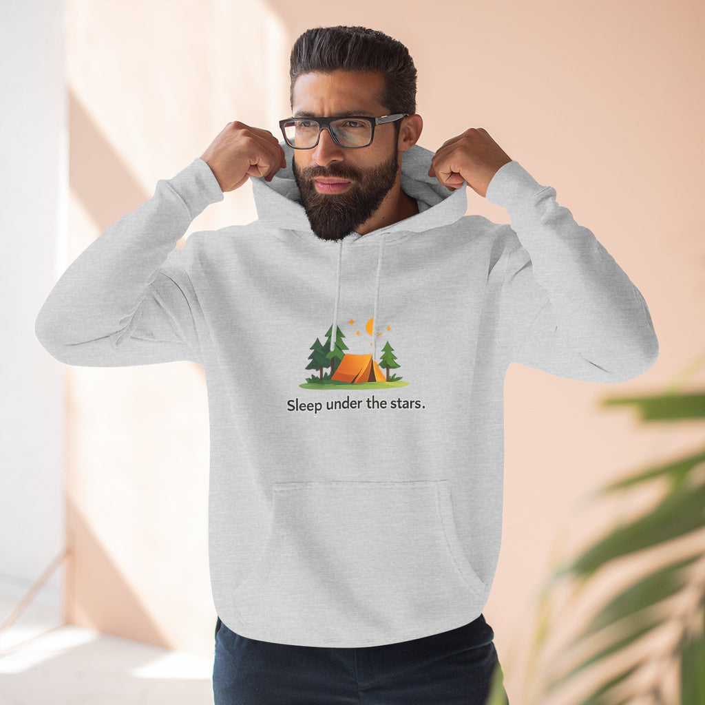 Camping Hoodie — "Sleep Under the Stars" Tent & Moon Graphic
