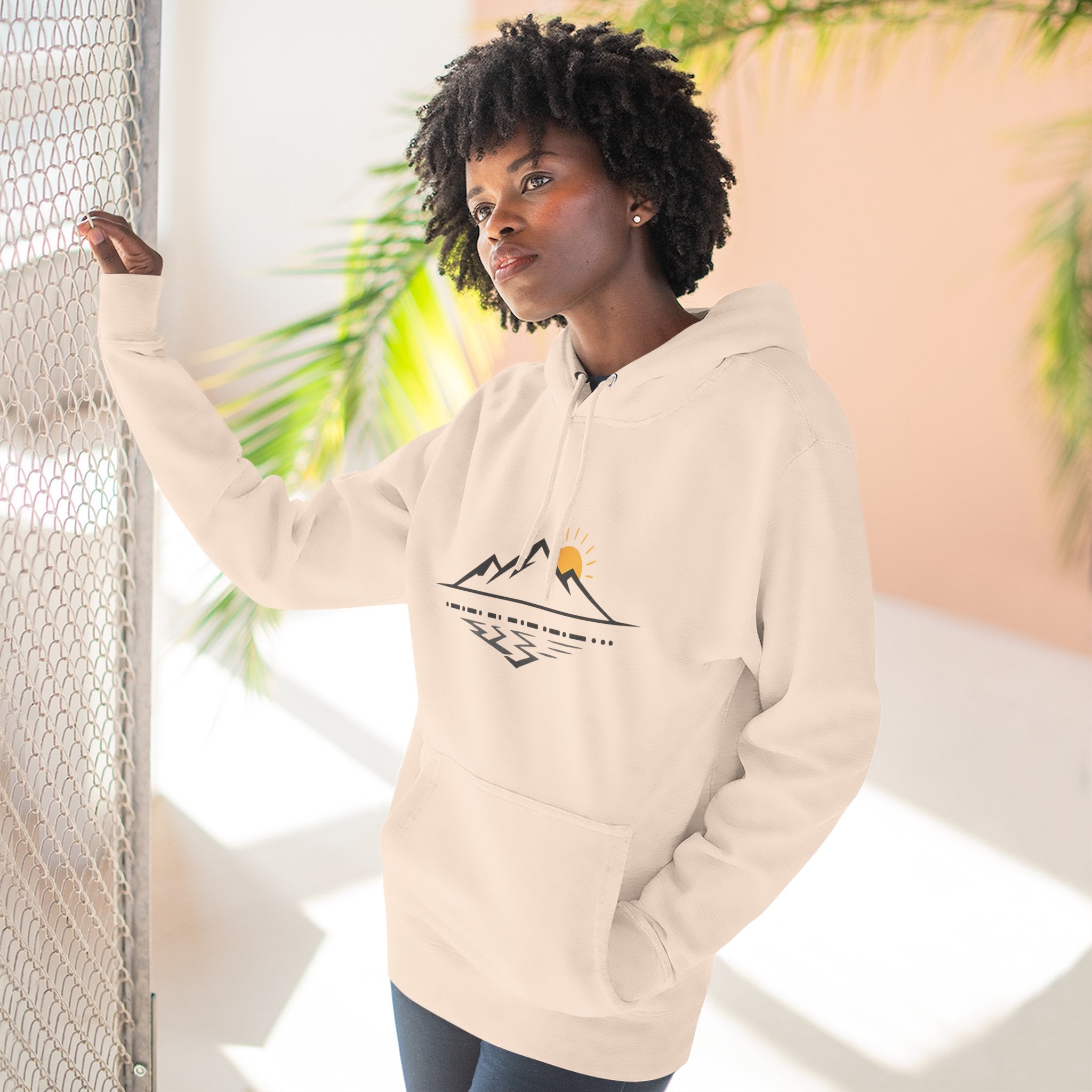 Mountain Sunrise Hoodie — Minimal Outdoor Graphic Pullover