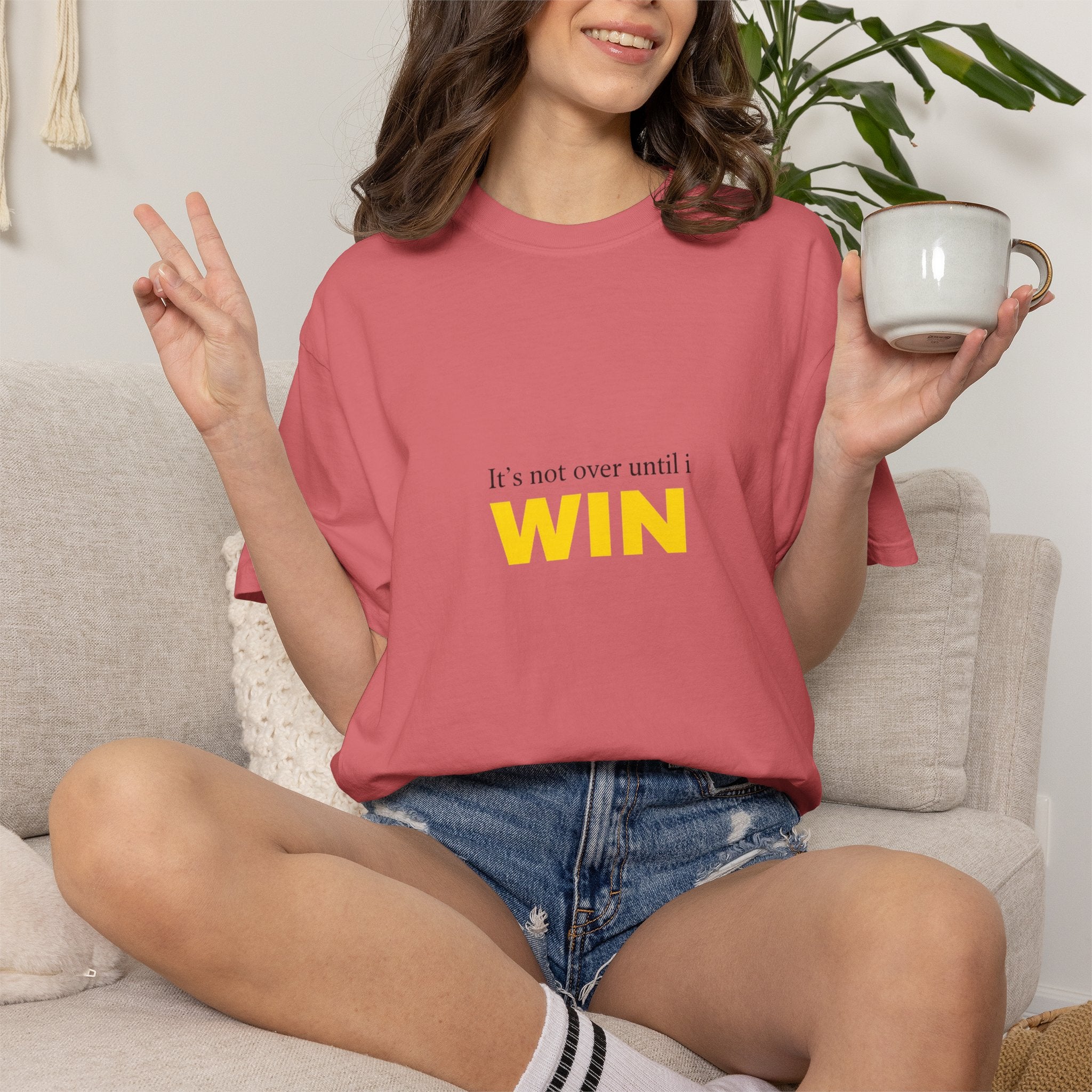Motivational T-Shirt — "It’s Not Over Until I WIN" Bold Yellow Graphic
