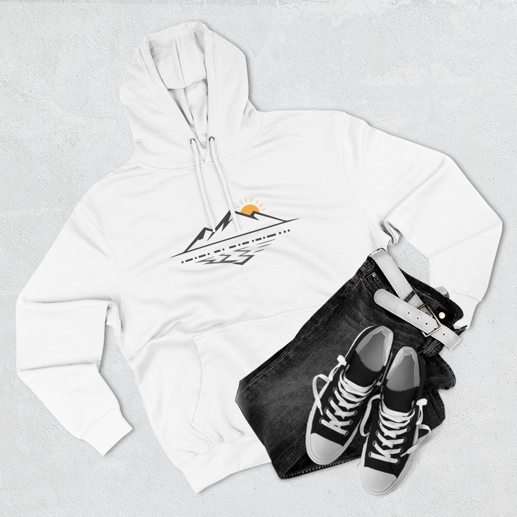 Mountain Sunrise Hoodie — Minimal Outdoor Graphic Pullover