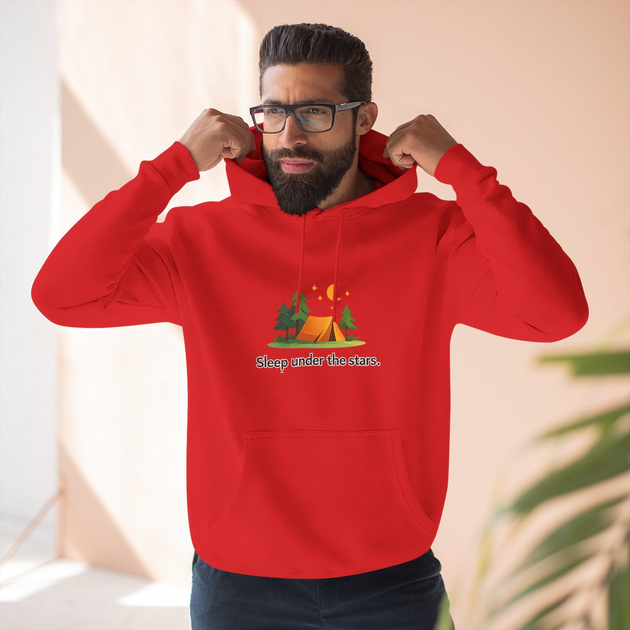Camping Hoodie — "Sleep Under the Stars" Tent & Moon Graphic